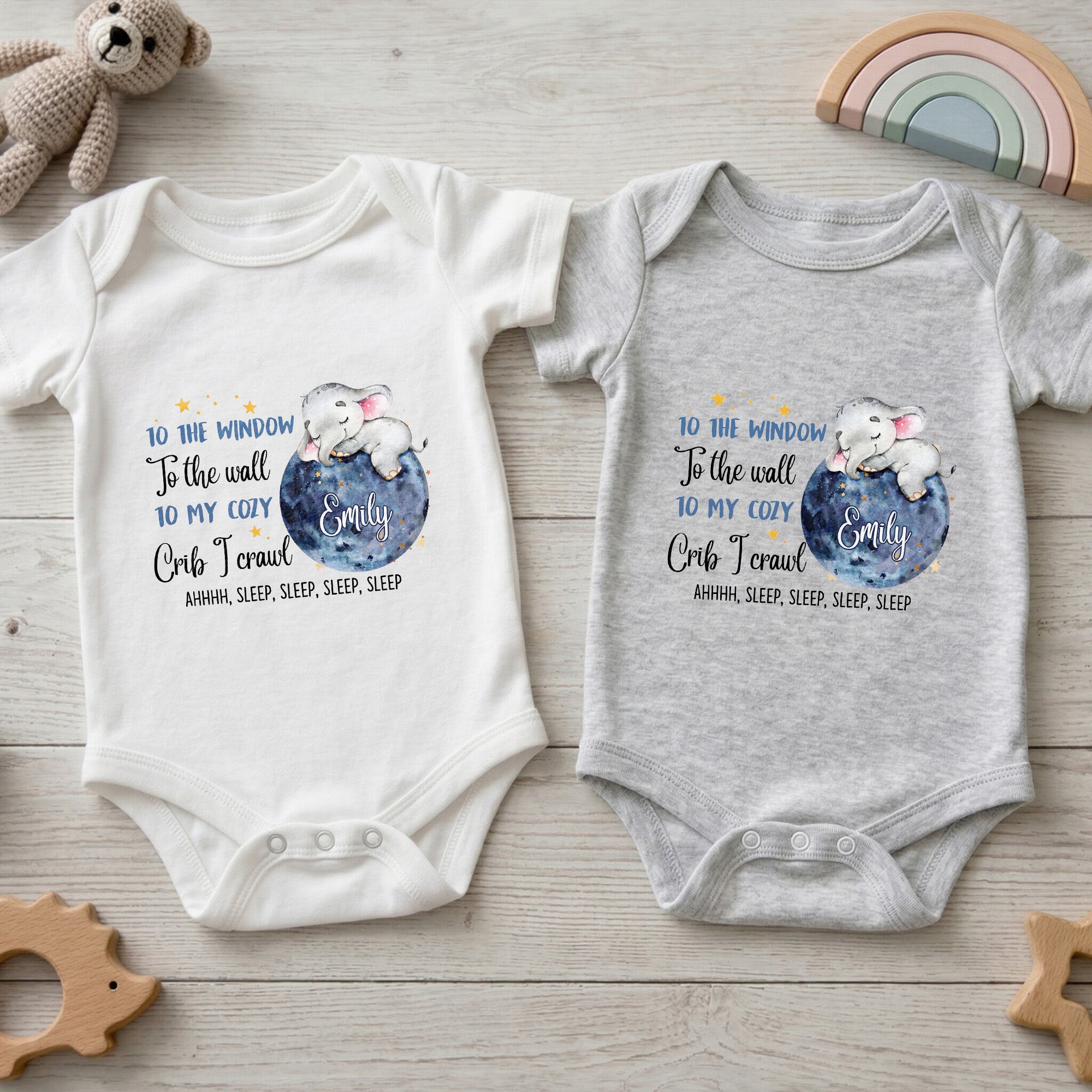 Personalized Custom Baby Onesie Cute Elephant Moon Gift