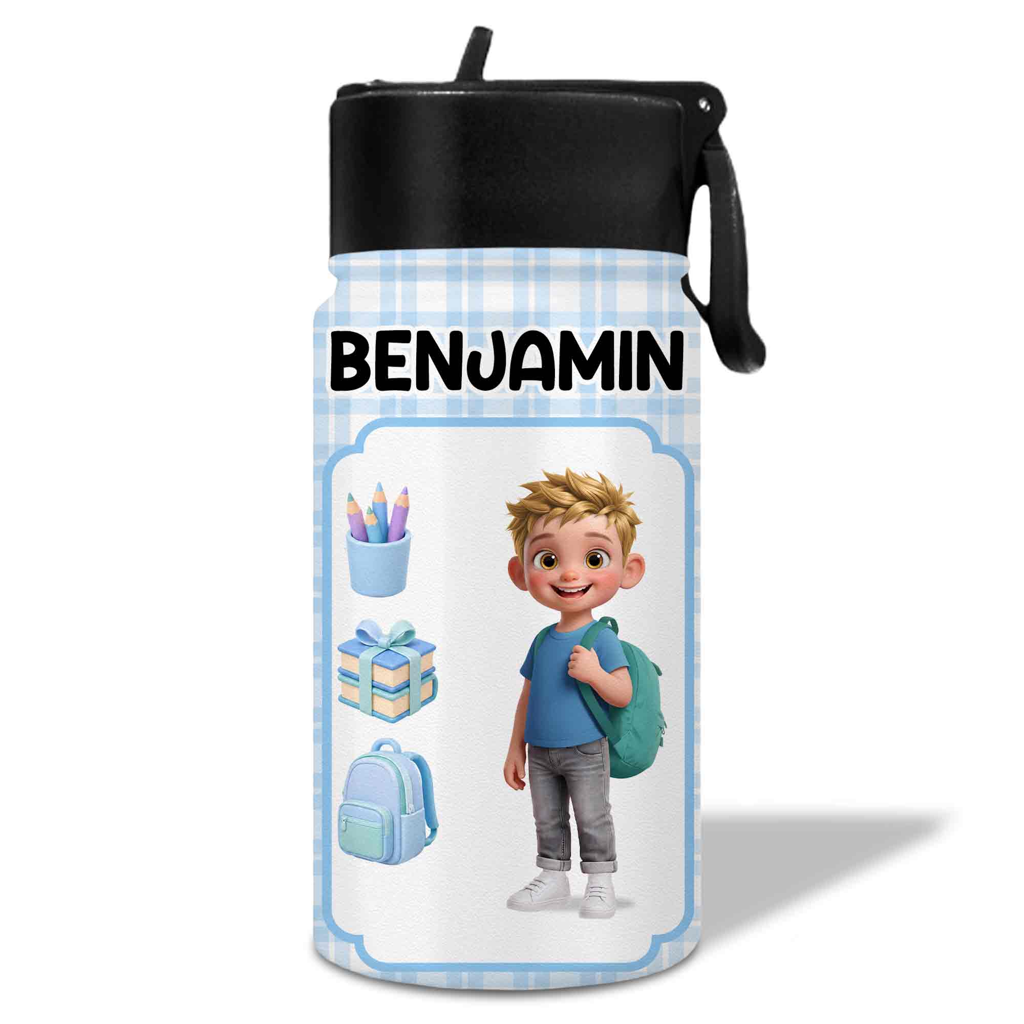 Personalized Kids Water Bottle Custom Name Foldable Straw BPA-Free Gift for Boys
