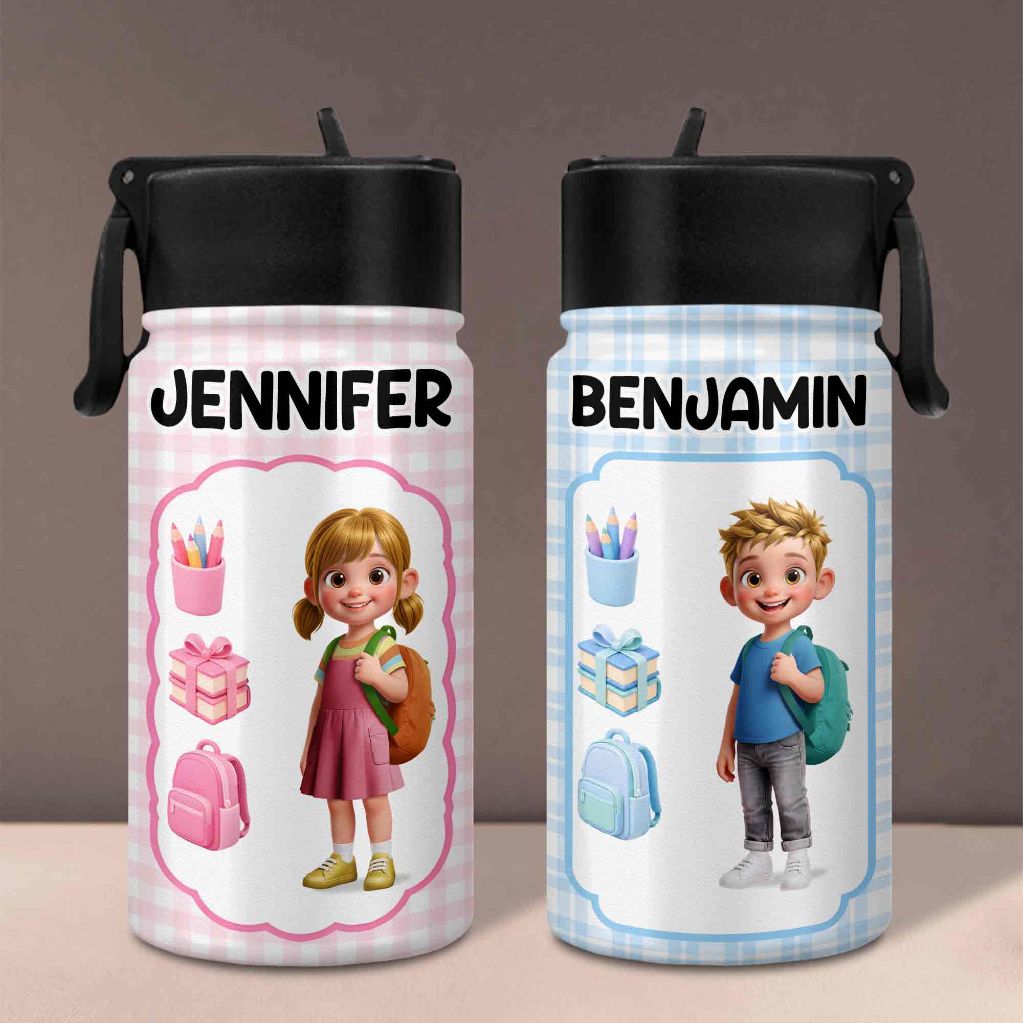 Personalized Kids Water Bottle Custom Name Foldable Straw BPA-Free Gift for Boys