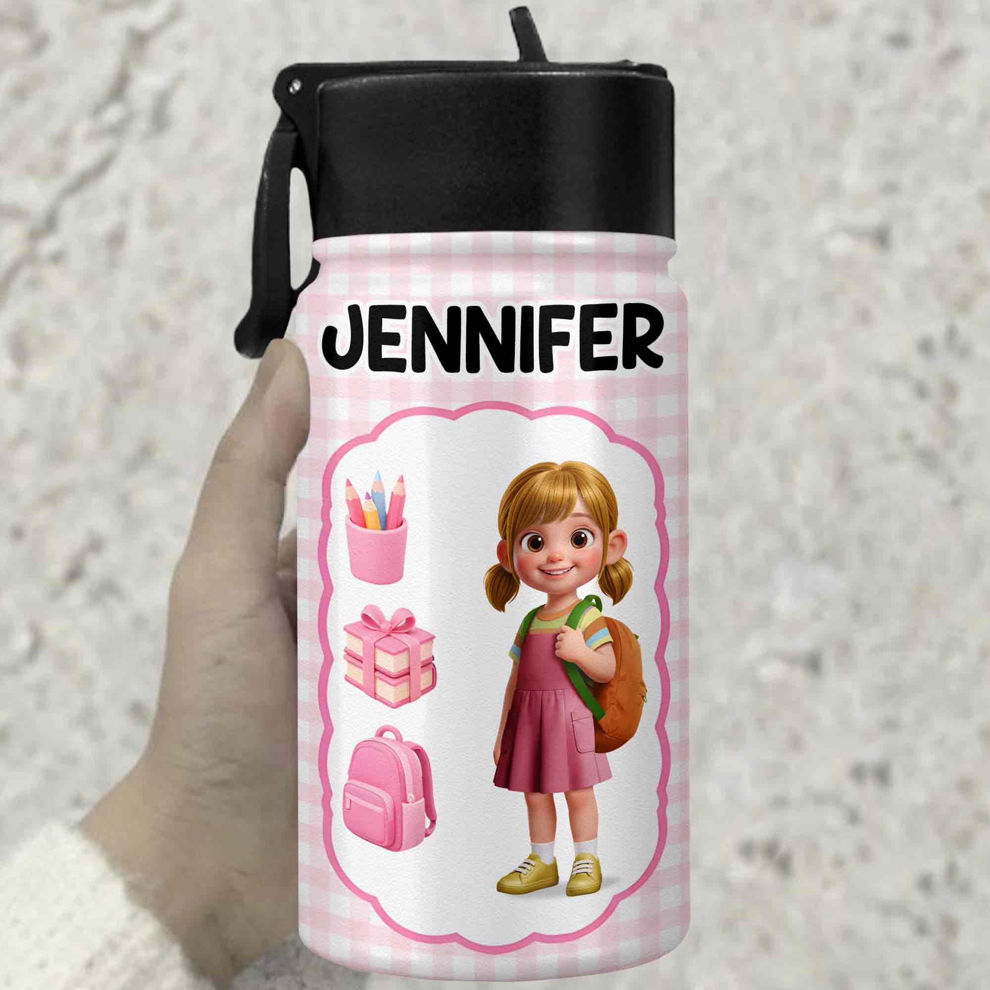 Personalized Kids Water Bottle Custom Name Foldable Straw BPA-Free Gift for Boys