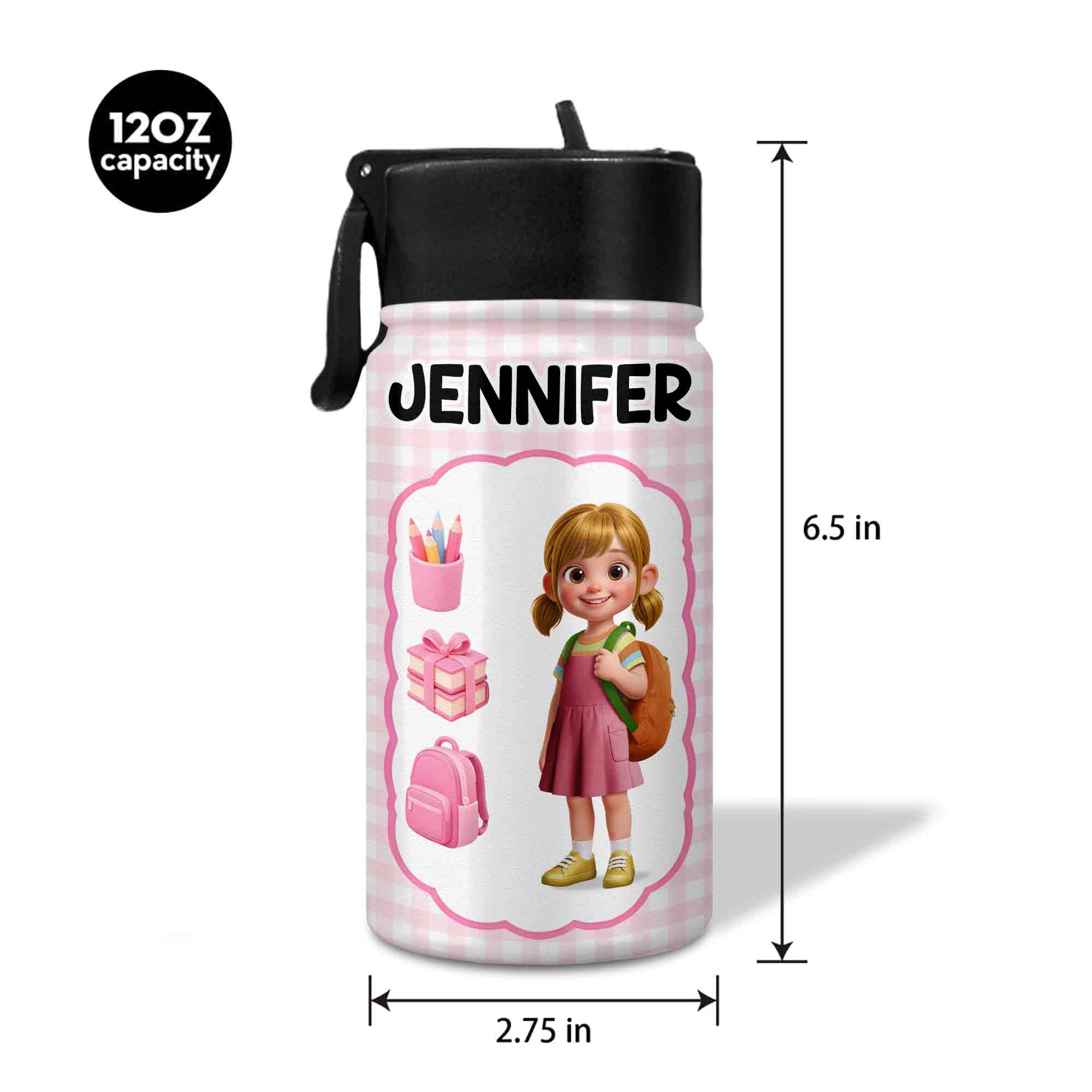 Personalized Kids Water Bottle Custom Name Foldable Straw BPA-Free Gift for Boys