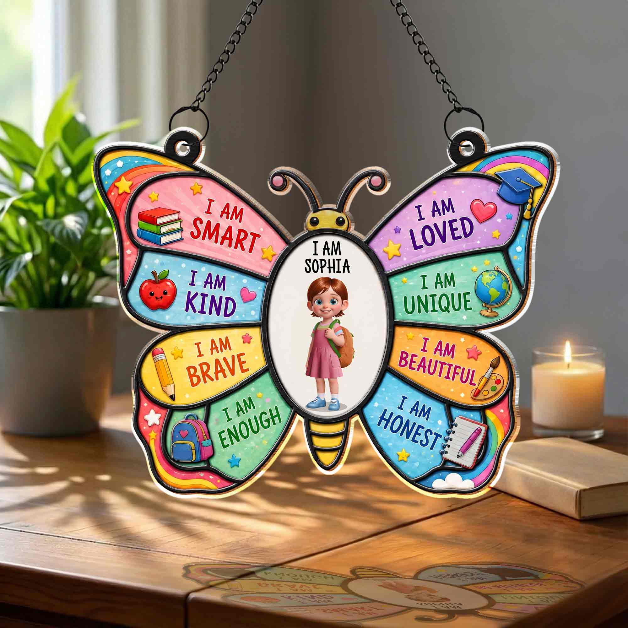 Personalized Butterfly Affirmation Suncatcher for Kids Custom Name Gift