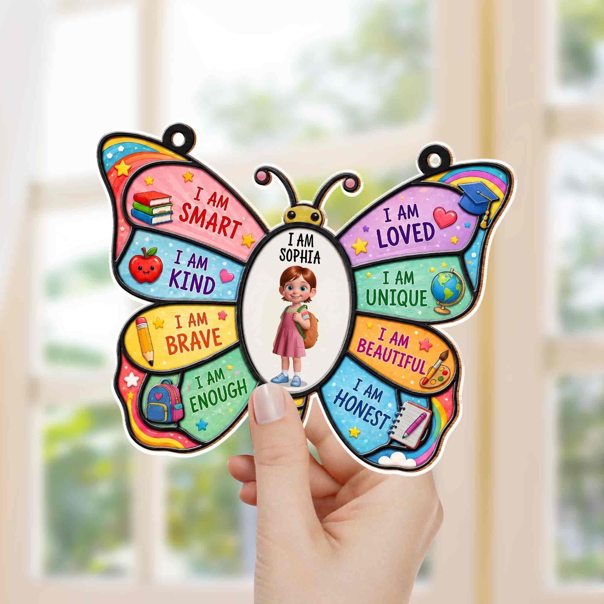 Personalized Butterfly Affirmation Suncatcher for Kids Custom Name Gift