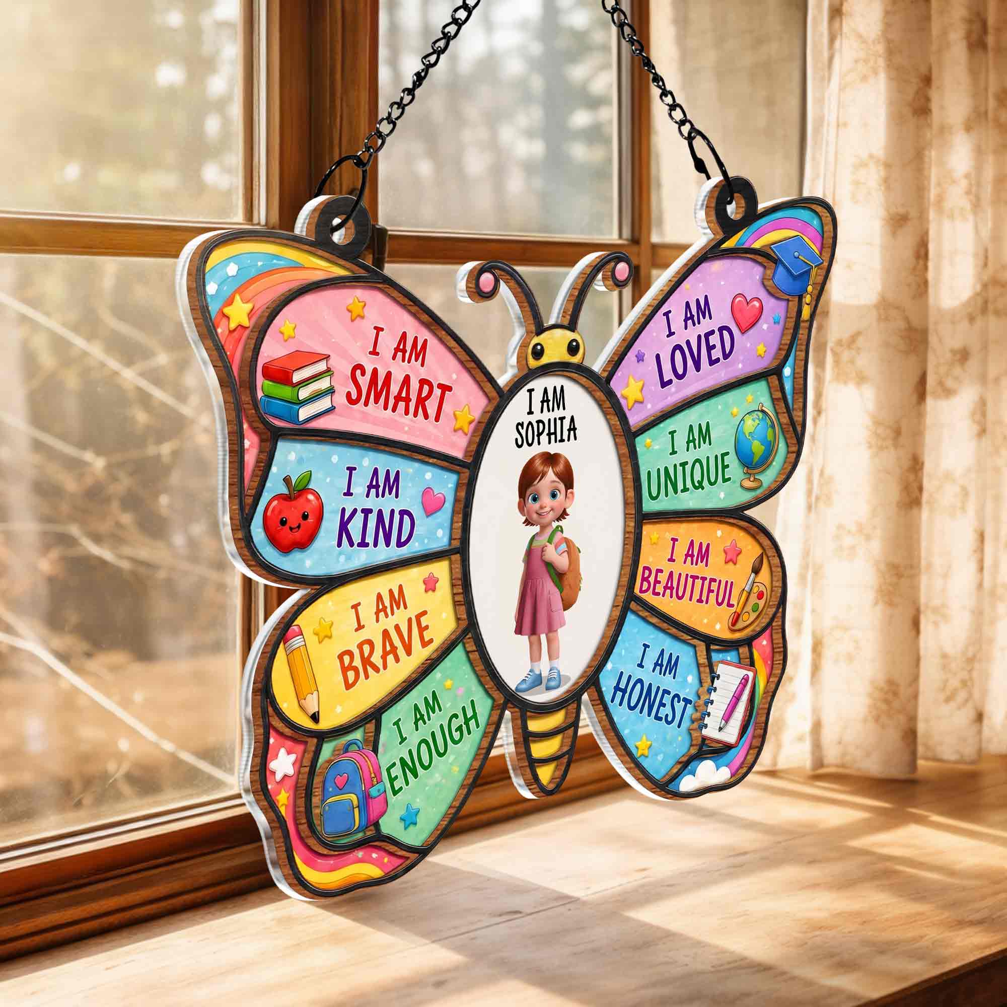 Personalized Butterfly Affirmation Suncatcher for Kids Custom Name Gift