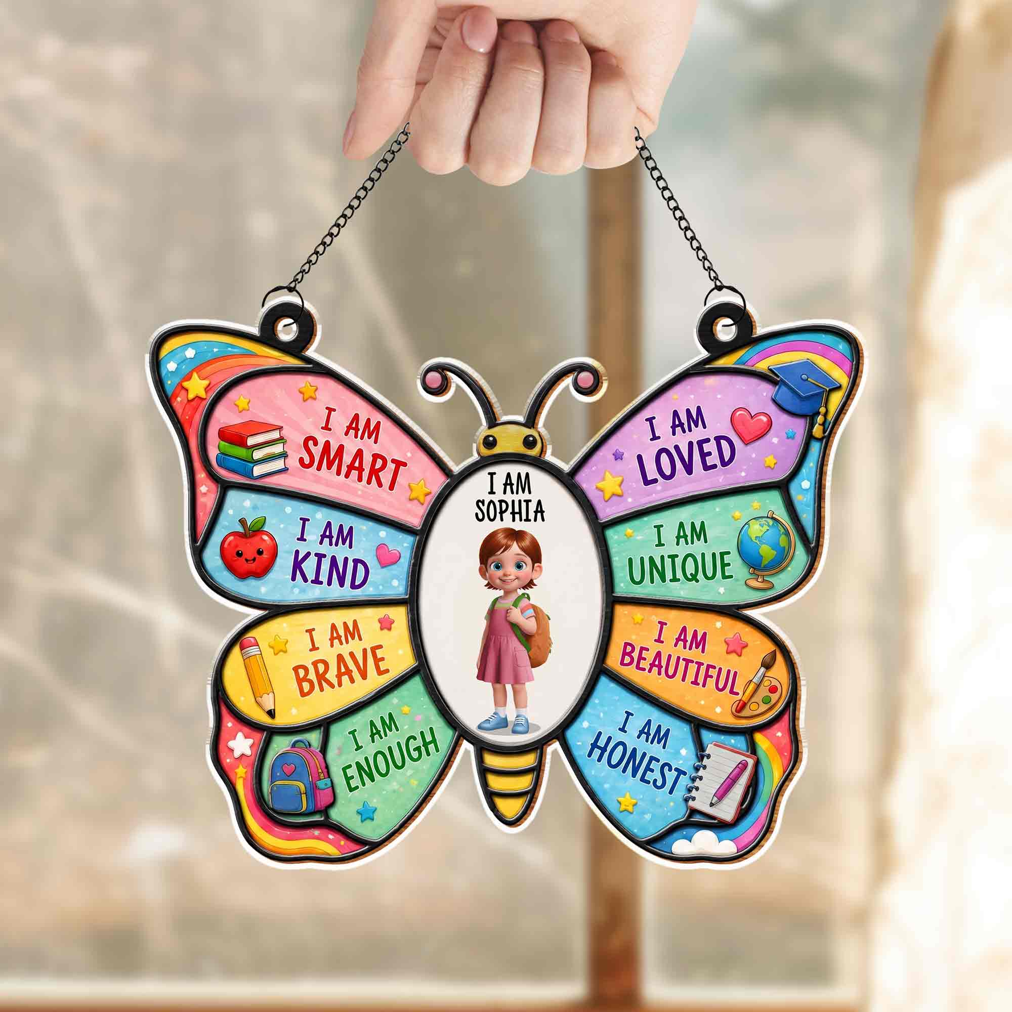Personalized Butterfly Affirmation Suncatcher for Kids Custom Name Gift