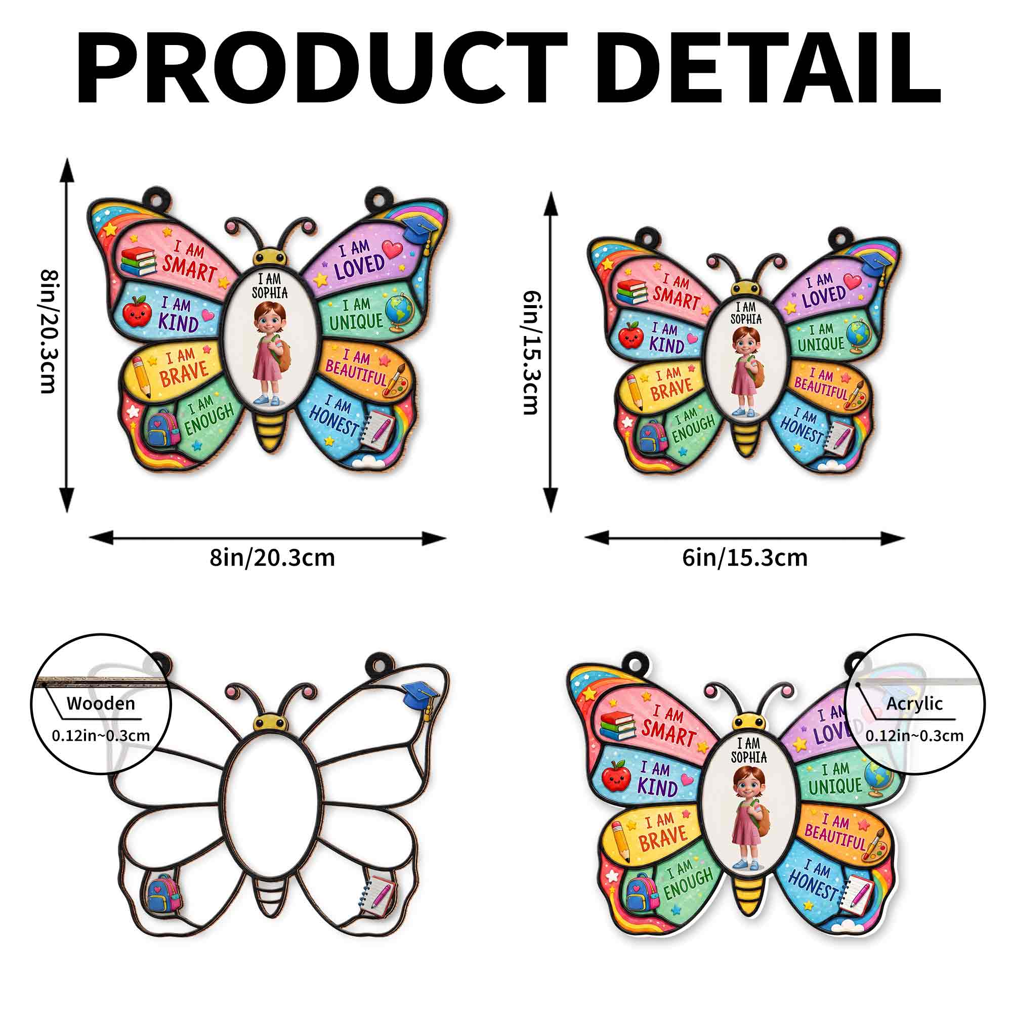 Personalized Butterfly Affirmation Suncatcher for Kids Custom Name Gift
