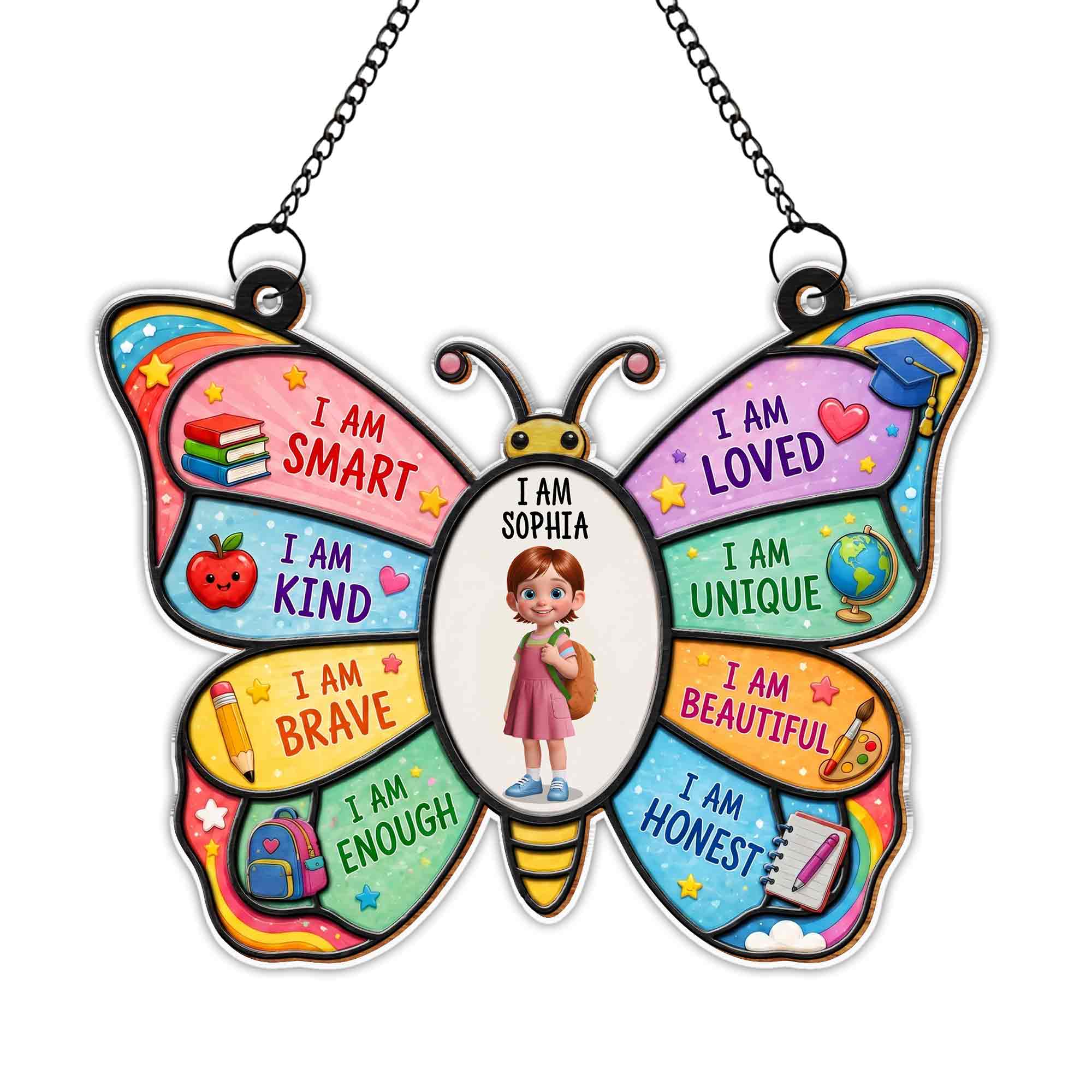 Personalized Butterfly Affirmation Suncatcher for Kids Custom Name Gift