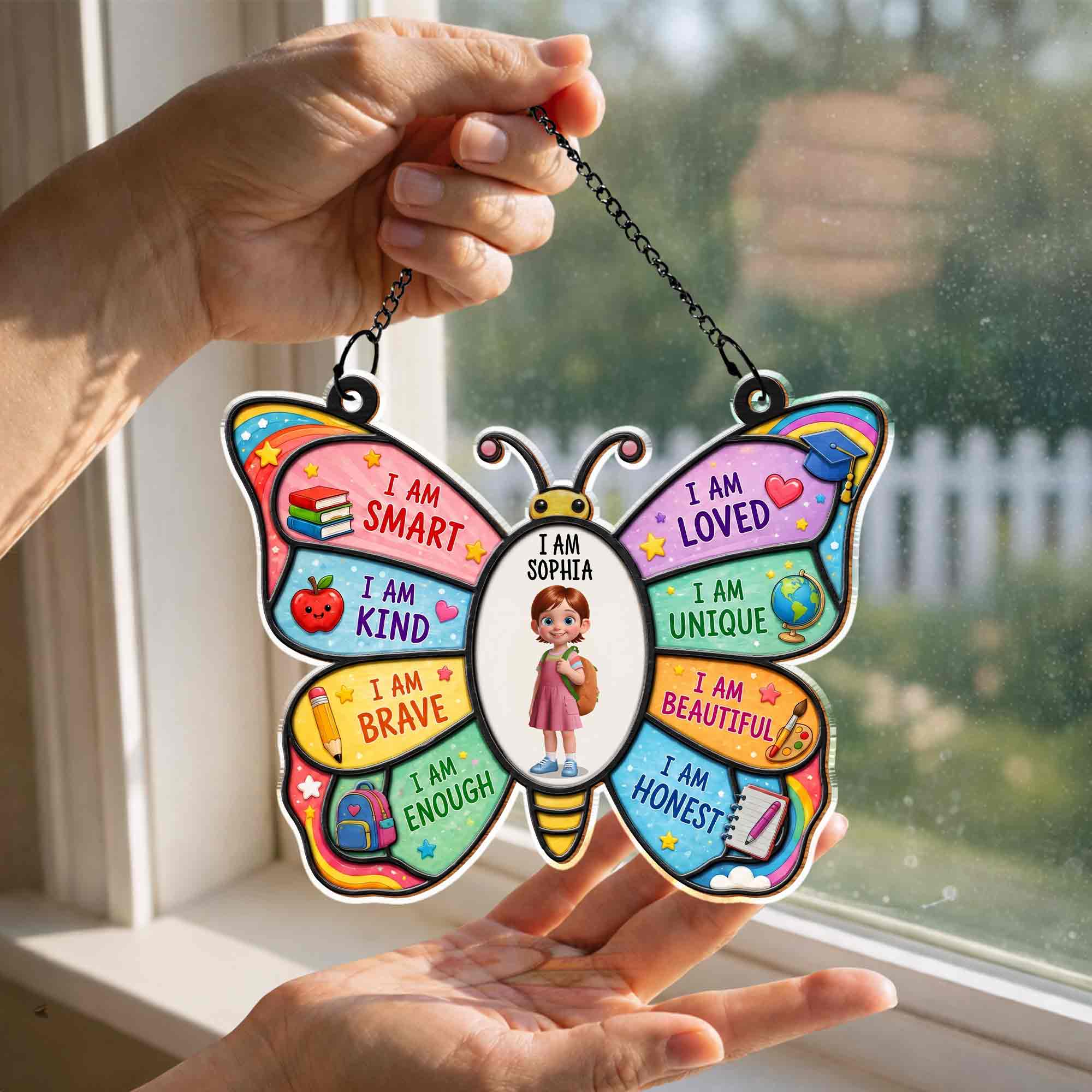 Personalized Butterfly Affirmation Suncatcher for Kids Custom Name Gift