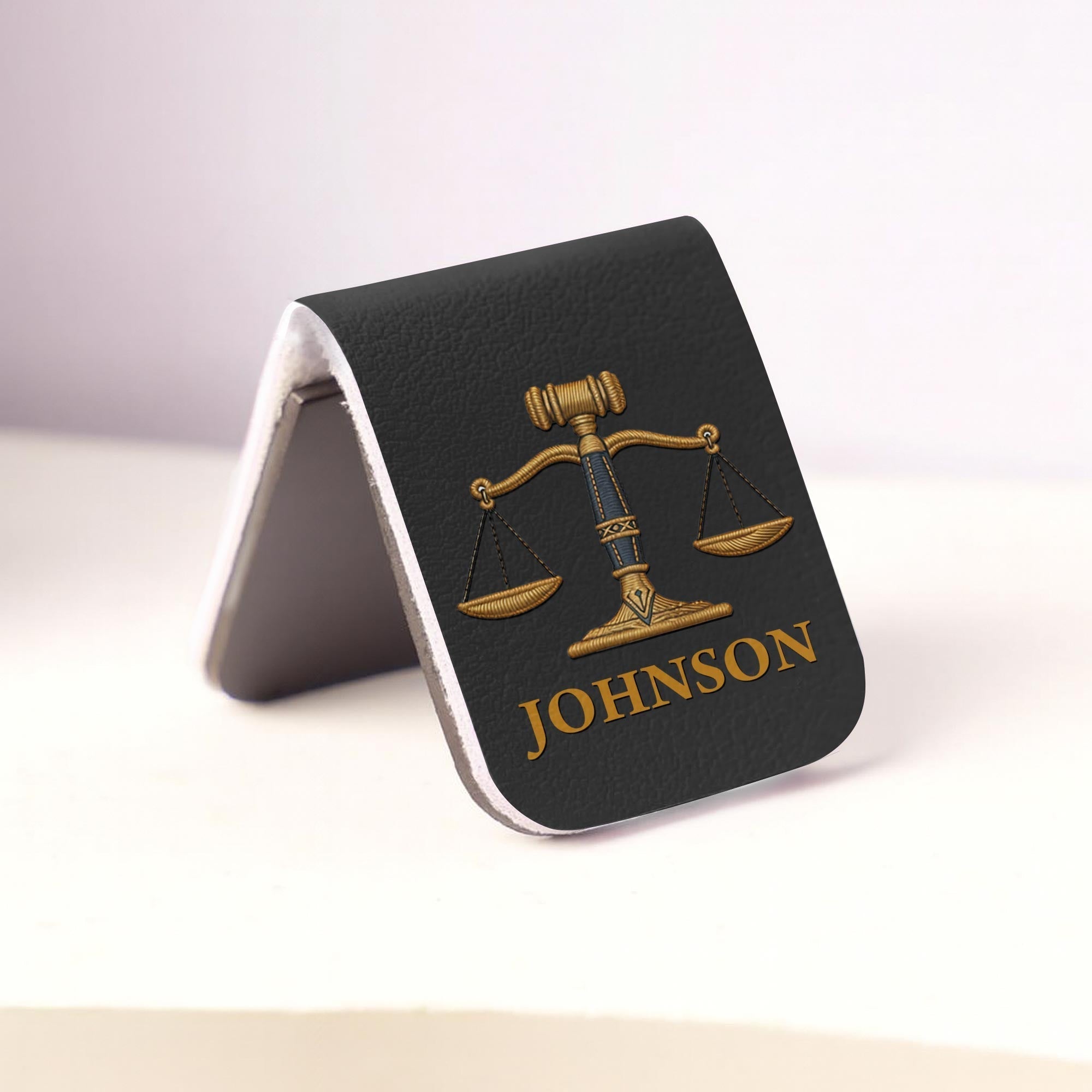 Personalized Leather Bookmark with Gavel and Justice Scales