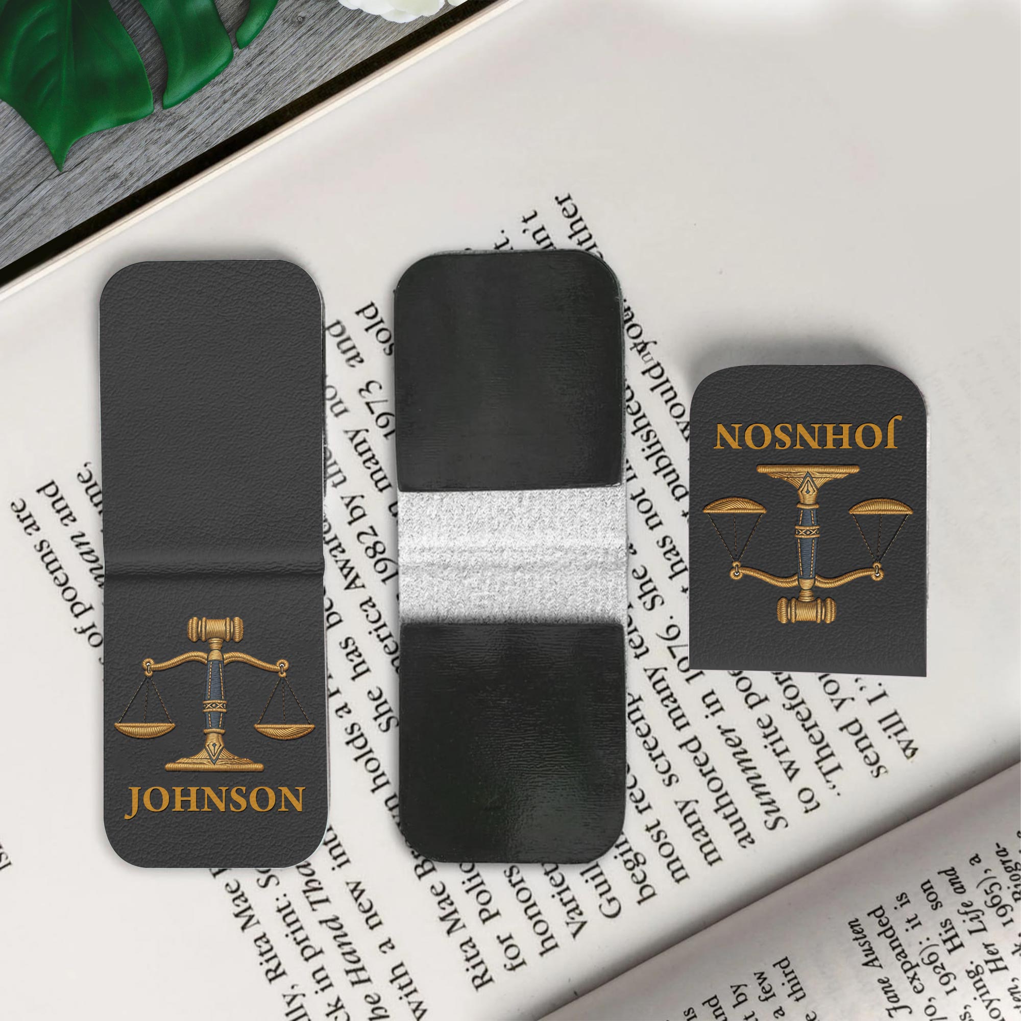 Personalized Leather Bookmark with Gavel and Justice Scales