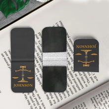 Load image into Gallery viewer, Personalized Leather Bookmark with Gavel and Justice Scales
