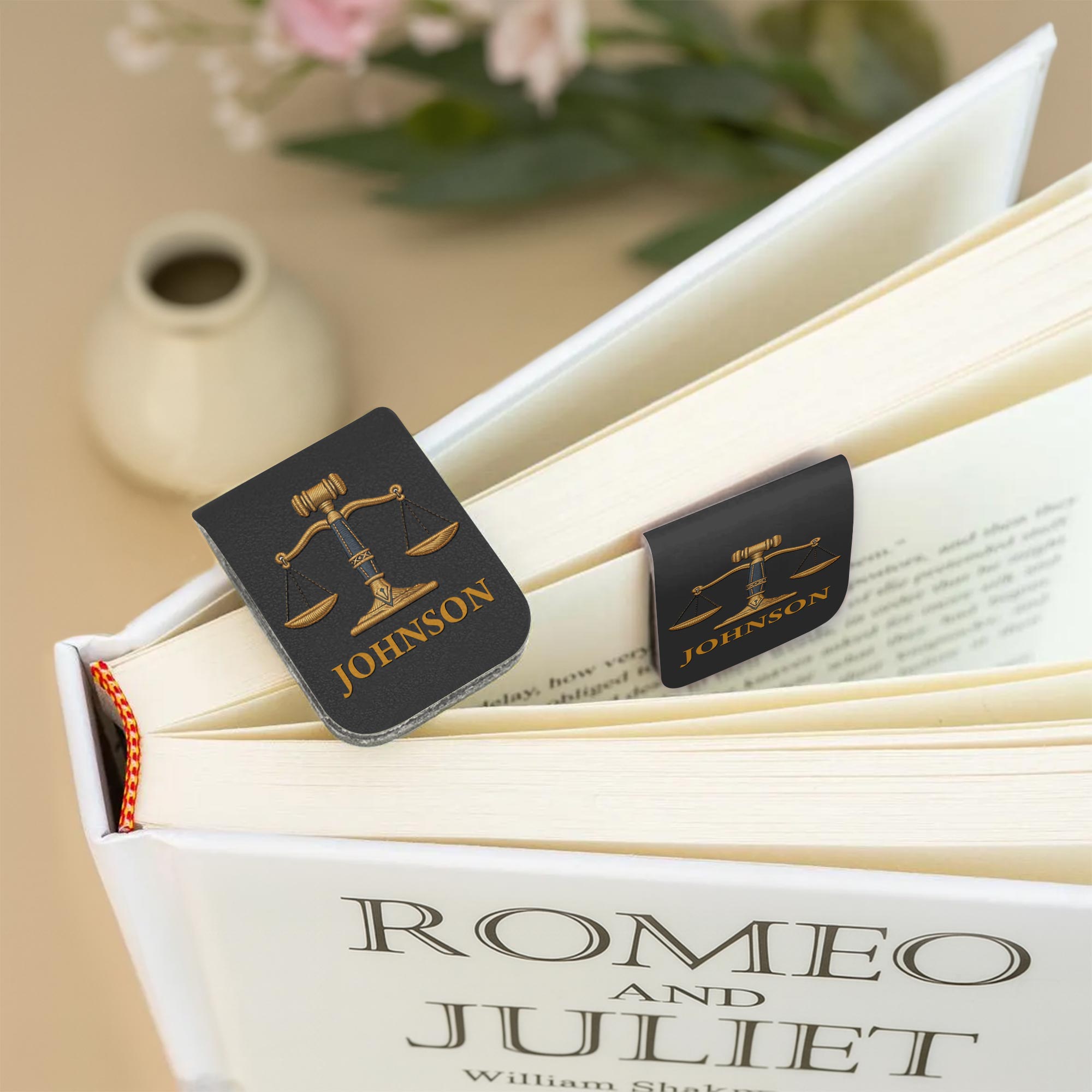 Personalized Leather Bookmark with Gavel and Justice Scales