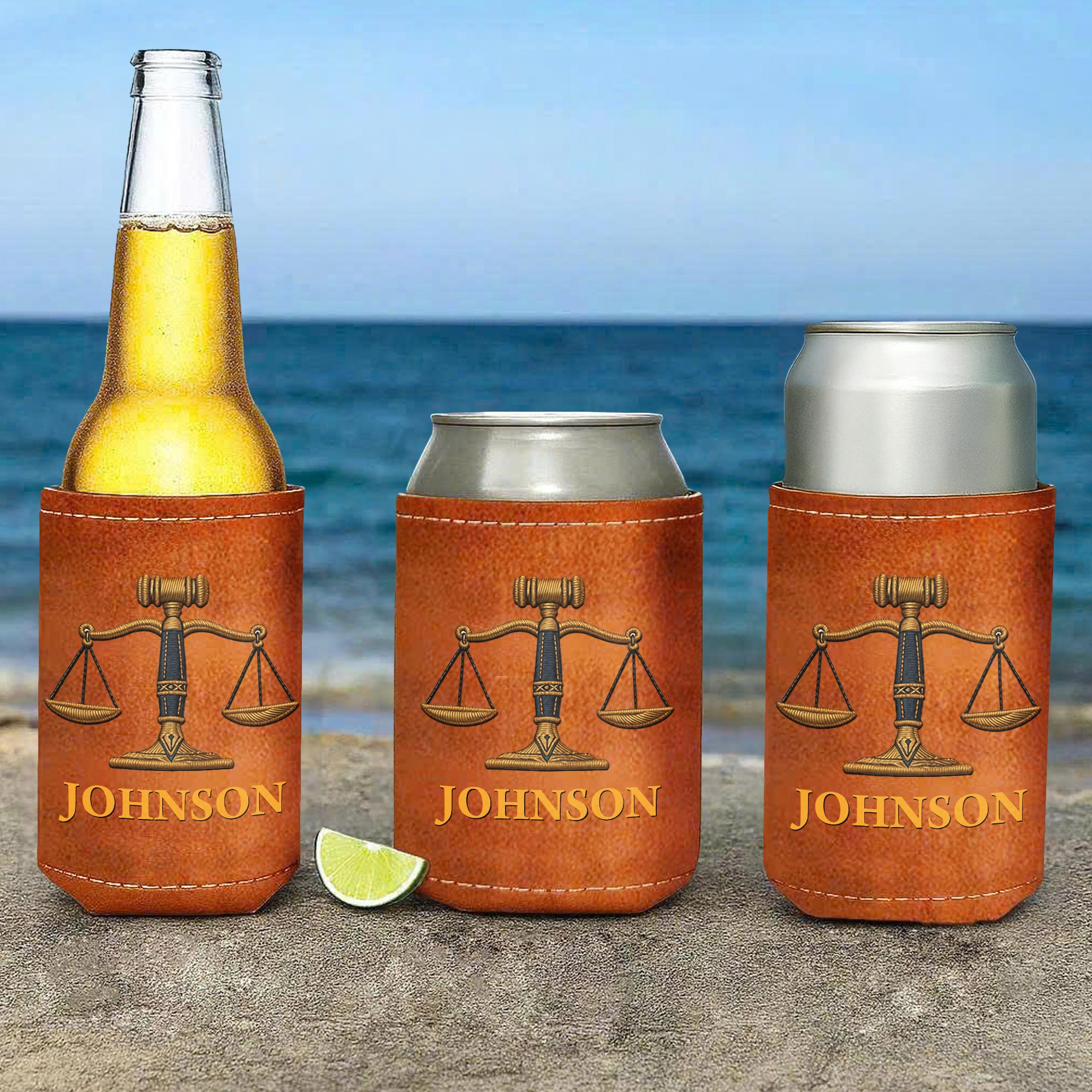 Personalized Leather Can Cooler Custom Name Gift for Lawyer