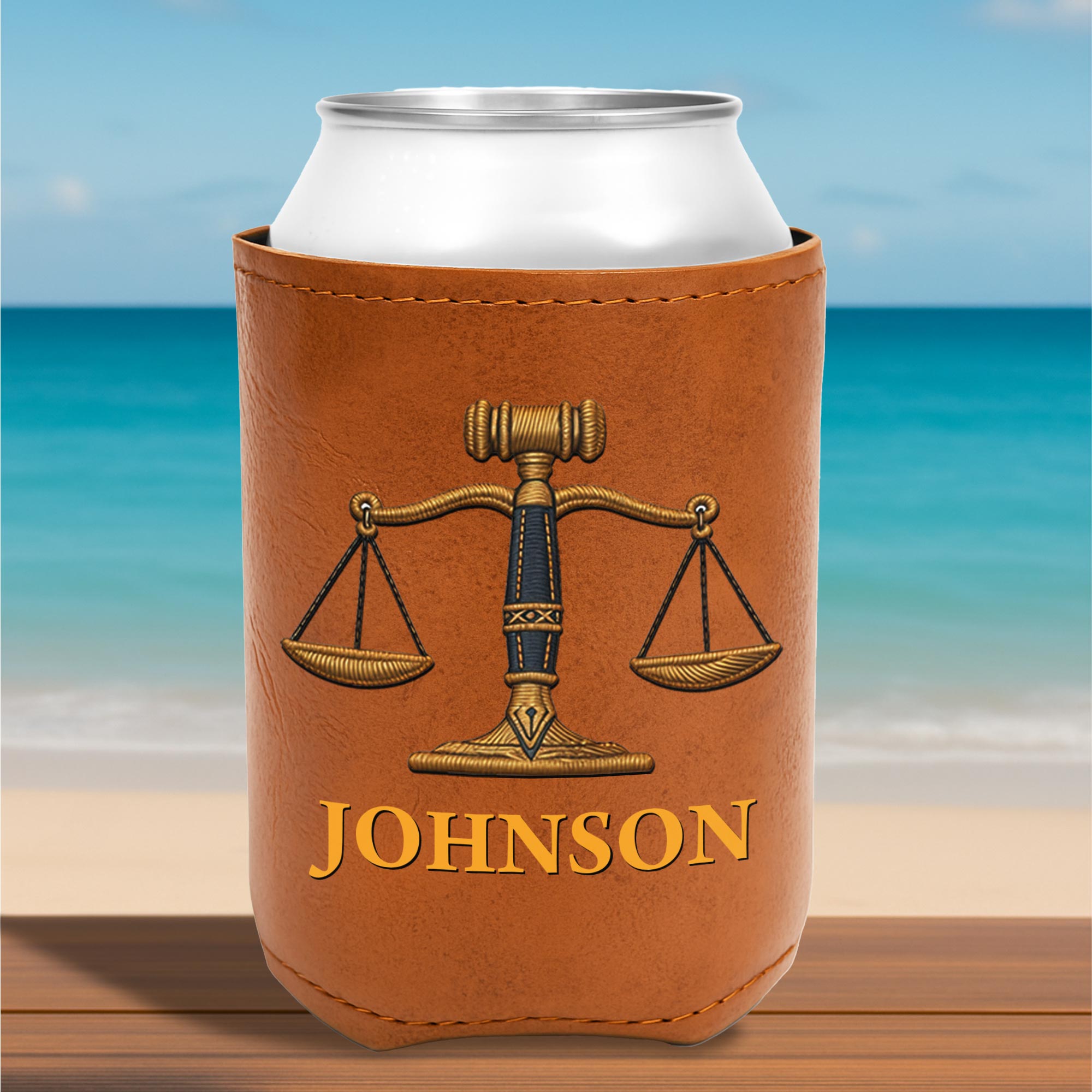 Personalized Leather Can Cooler Custom Name Gift for Lawyer
