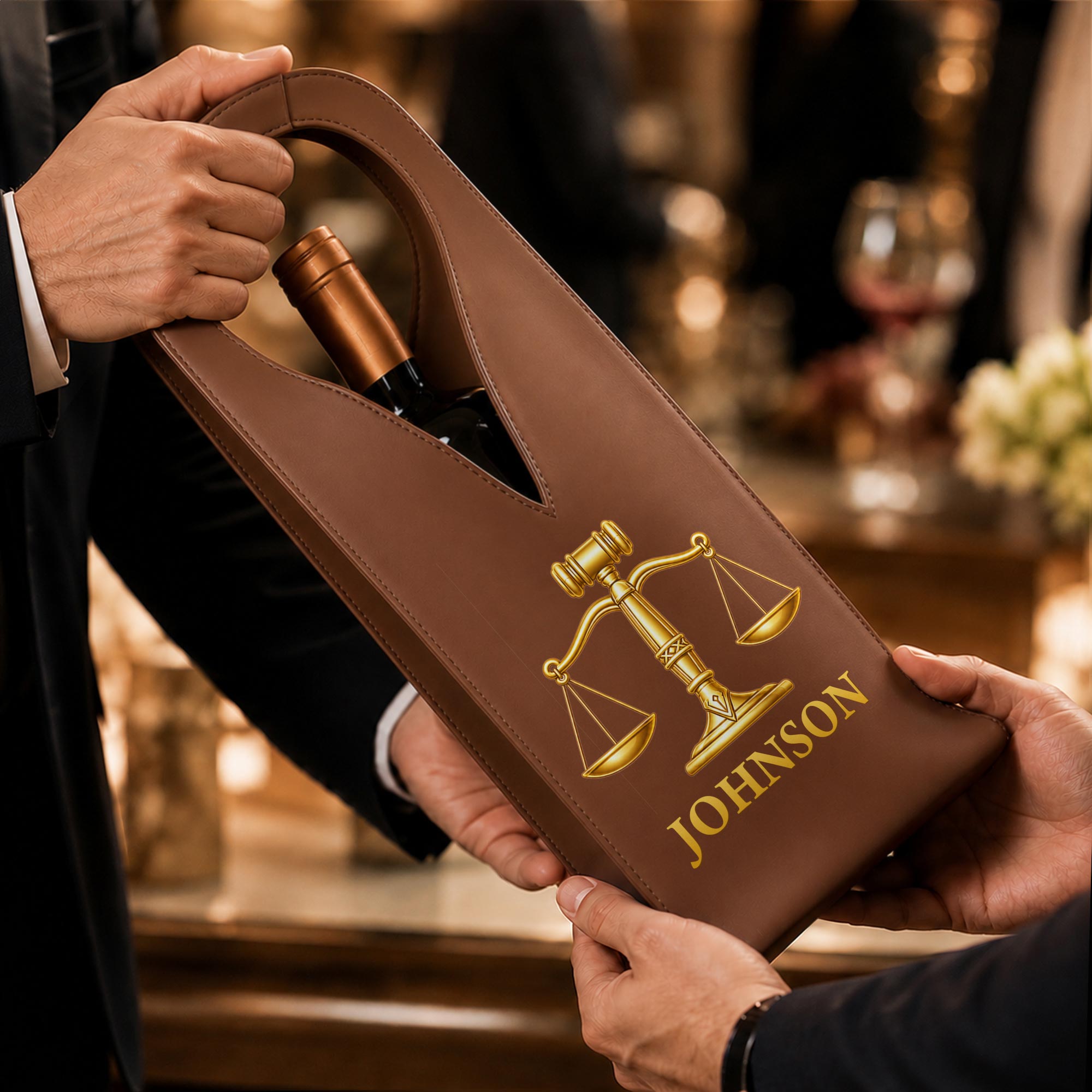 Personalized Leather Wine Bag Custom Name Gift for Lawyer