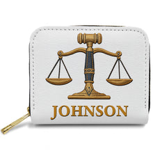 Load image into Gallery viewer, Personalized Custom Leather Wallet with Gavel for Lawyers
