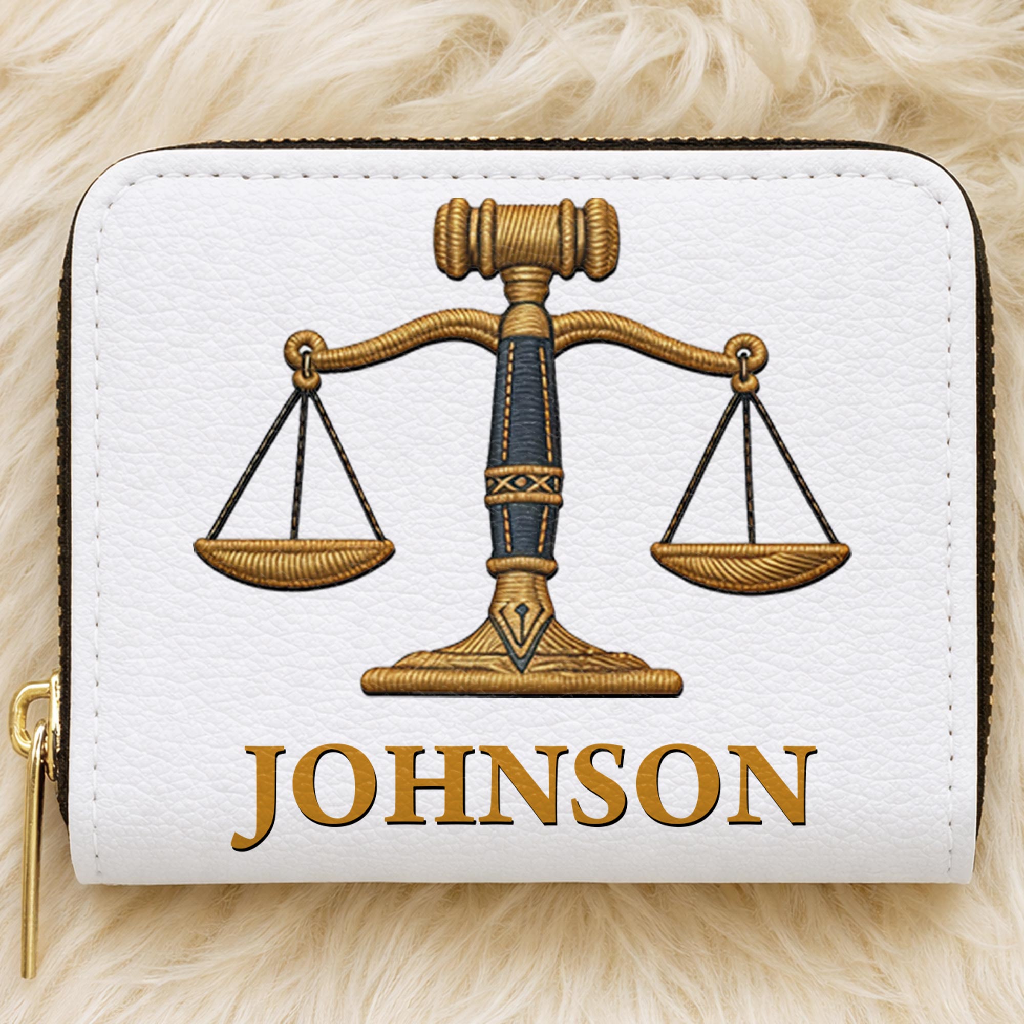 Personalized Custom Leather Wallet with Gavel for Lawyers
