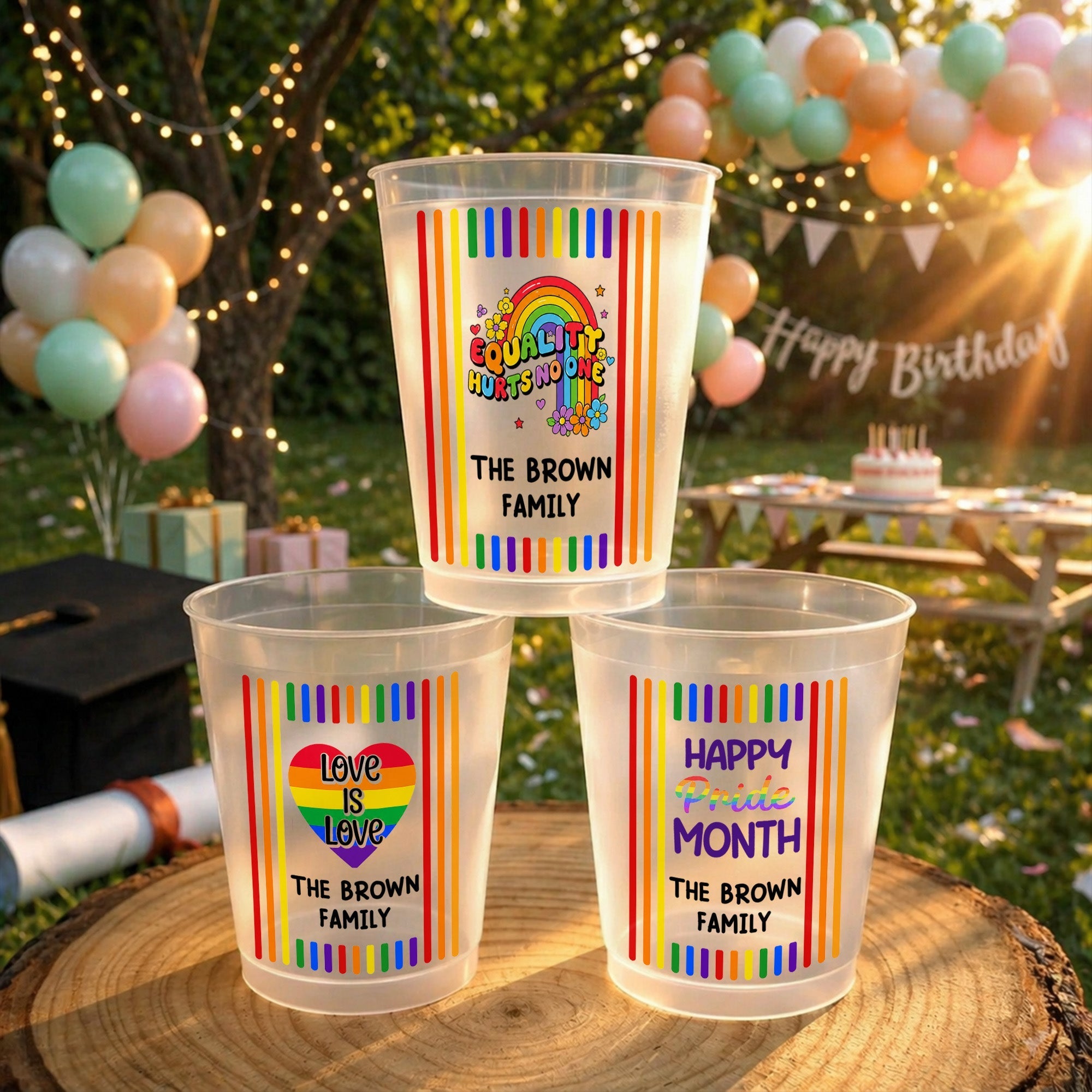 Personalized Rainbow Stripes Frosted Cups Gift for Pride Month