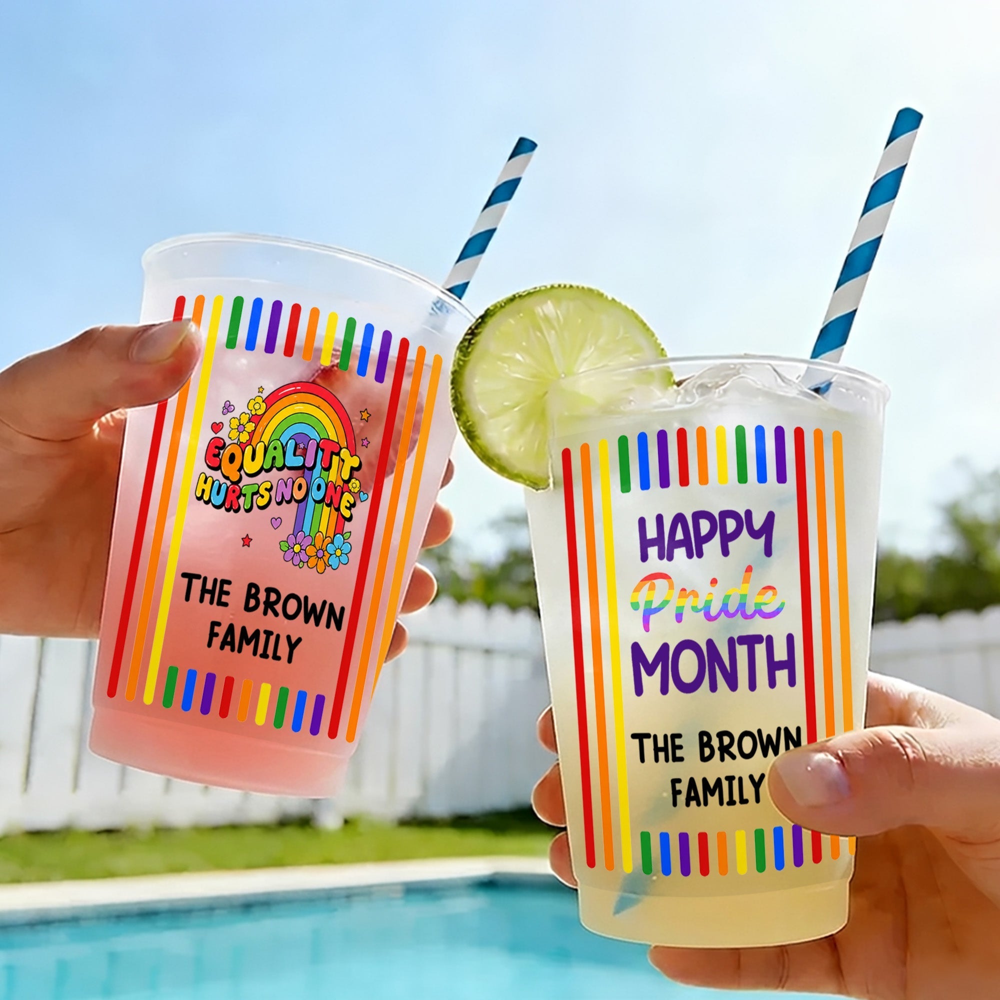 Personalized Rainbow Stripes Frosted Cups Gift for Pride Month