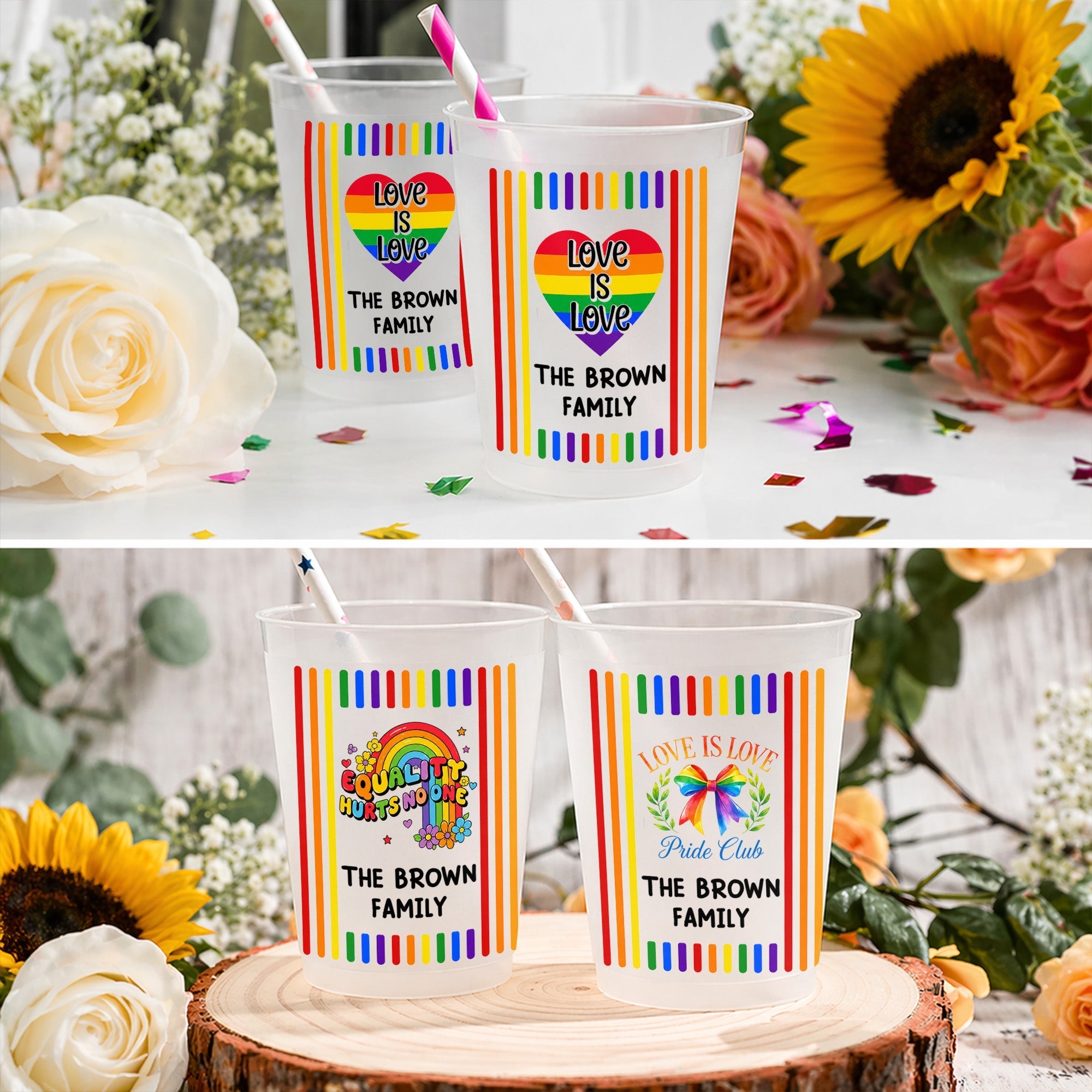 Personalized Rainbow Stripes Frosted Cups Gift for Pride Month