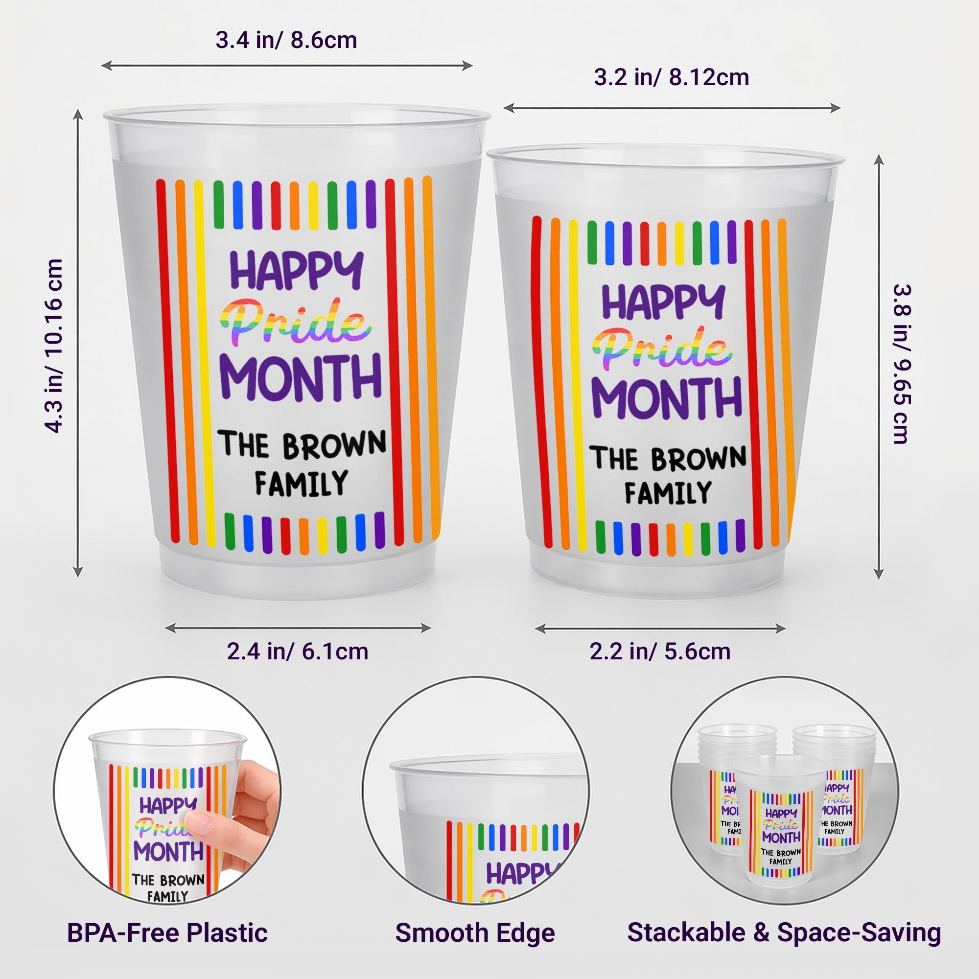 Personalized Rainbow Stripes Frosted Cups Gift for Pride Month