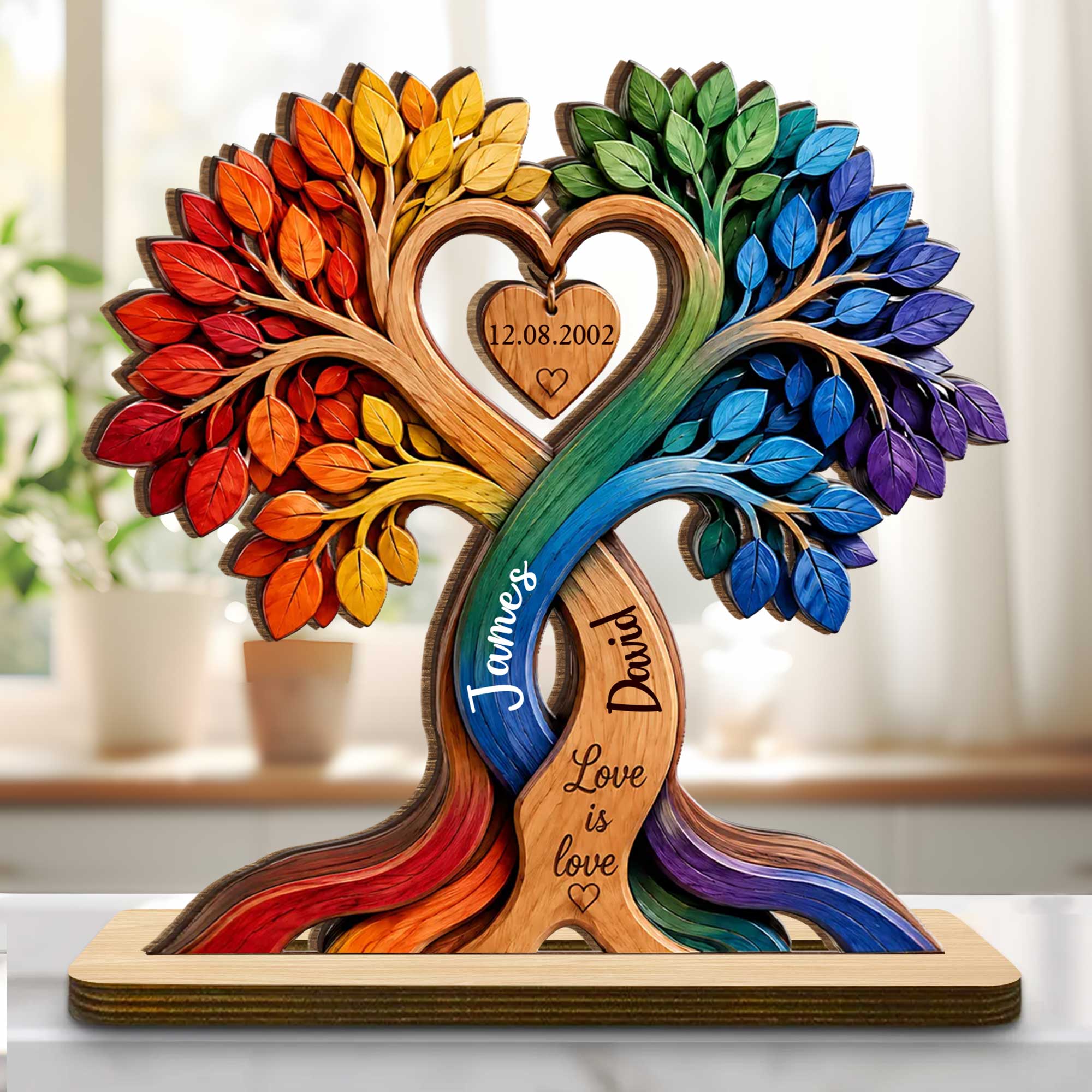 Personalized Love Is Love Rainbow Wood Plaque Custom Gift for Couples