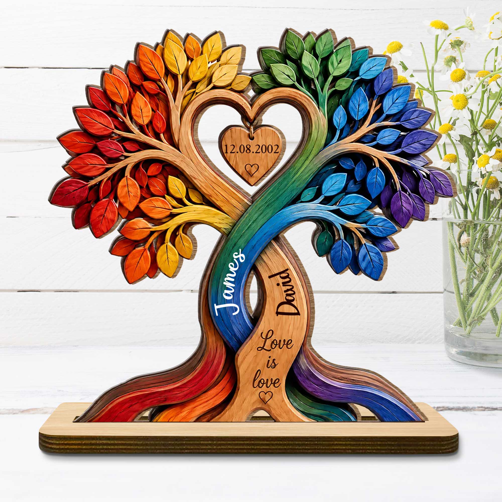 Personalized Love Is Love Rainbow Wood Plaque Custom Gift for Couples