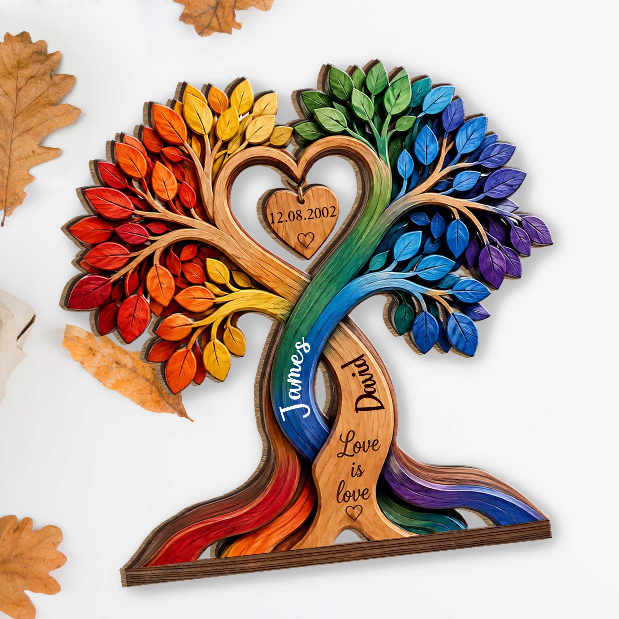 Personalized Love Is Love Rainbow Wood Plaque Custom Gift for Couples