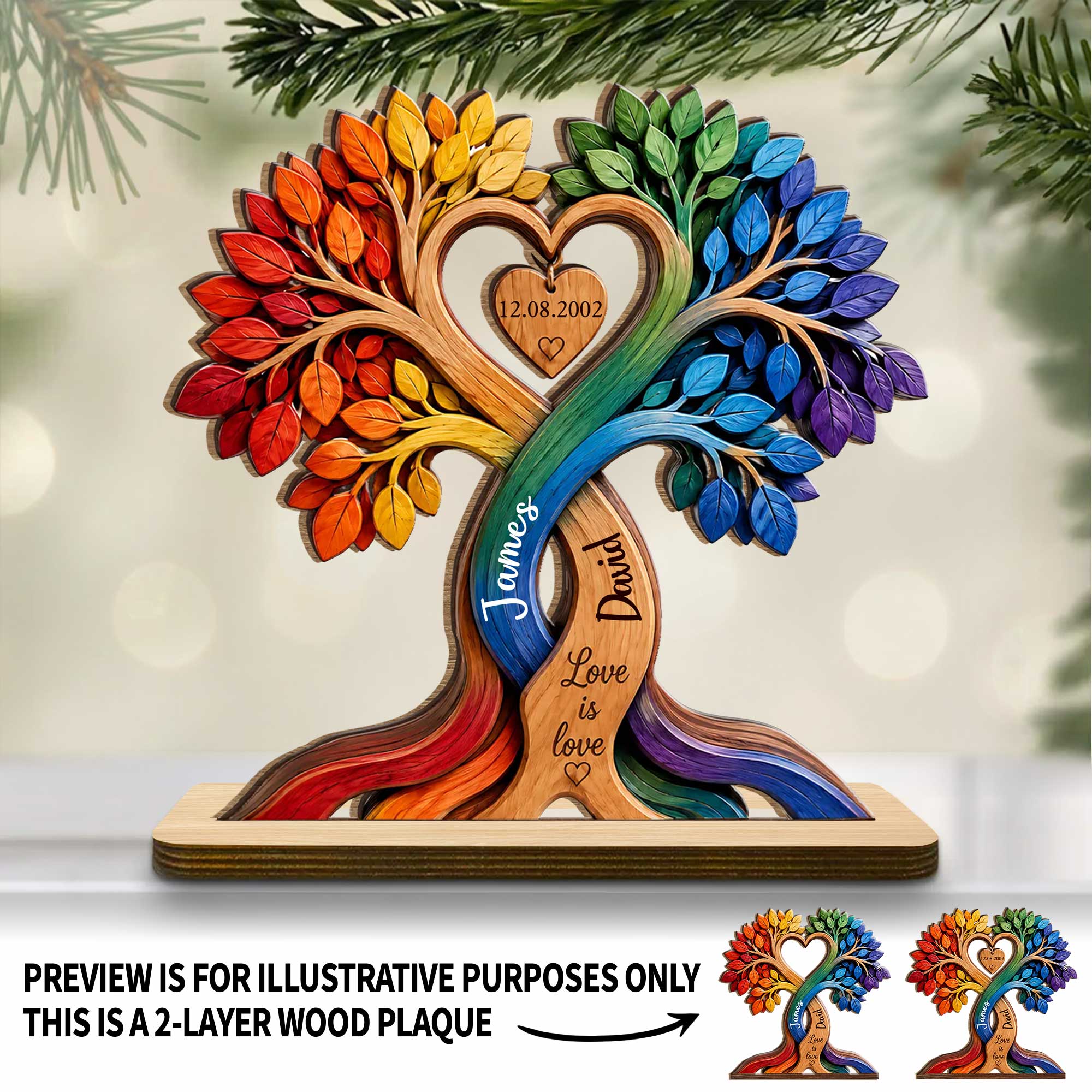 Personalized Love Is Love Rainbow Wood Plaque Custom Gift for Couples