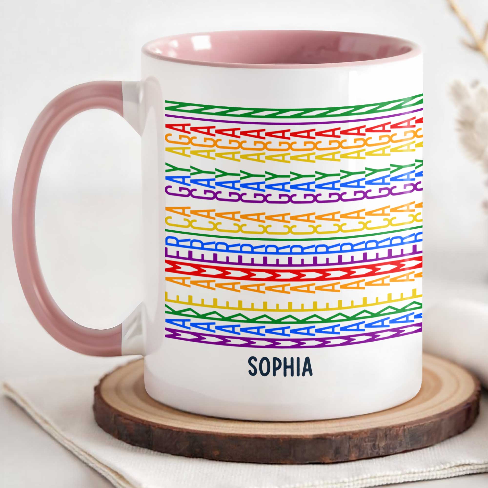 Personalized Accent Mug Custom Name Rainbow Pride Gift for Friends