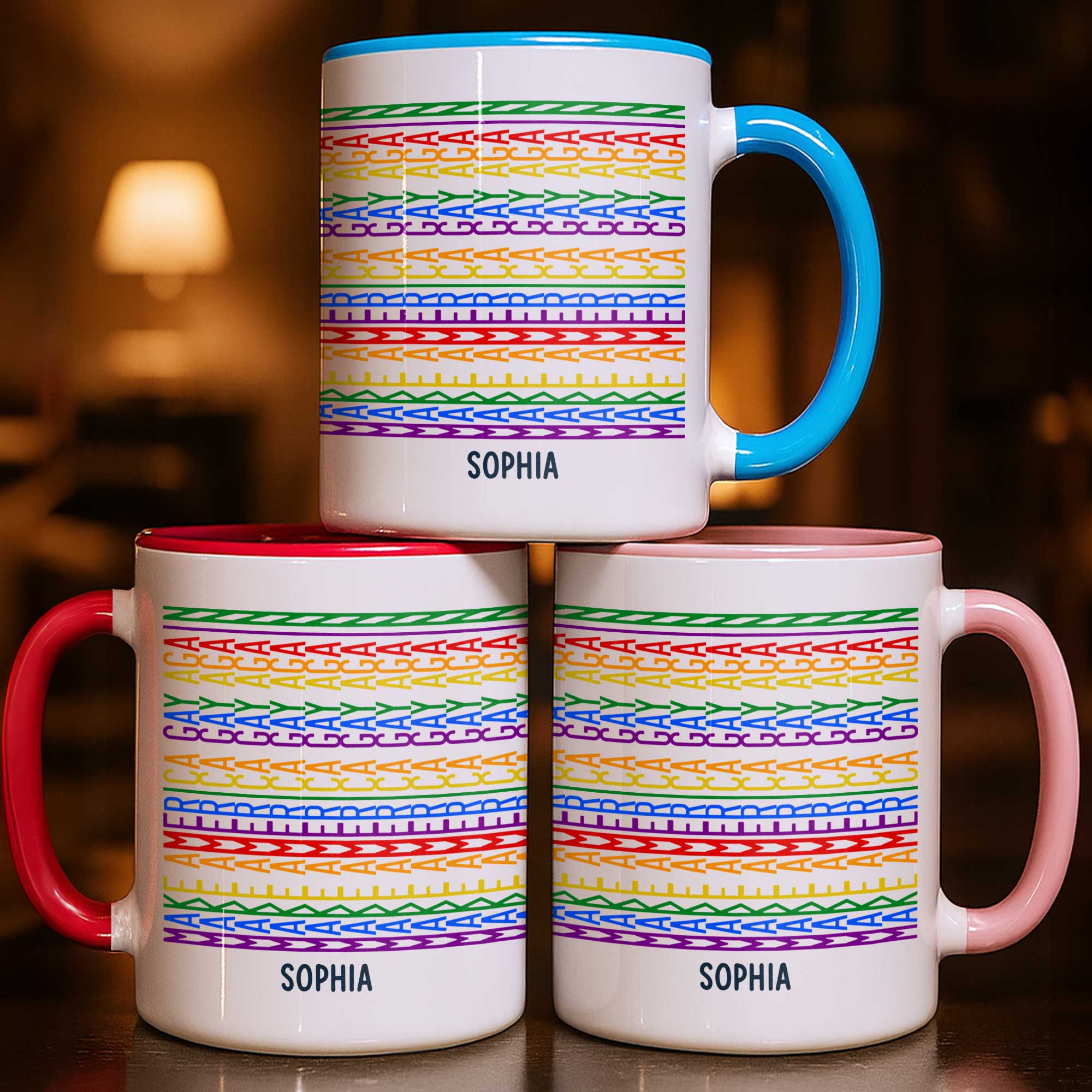 Personalized Accent Mug Custom Name Rainbow Pride Gift for Friends