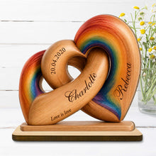 Load image into Gallery viewer, Personalized Intertwined Hearts Wood Plaque Custom Name LGBT Gift
