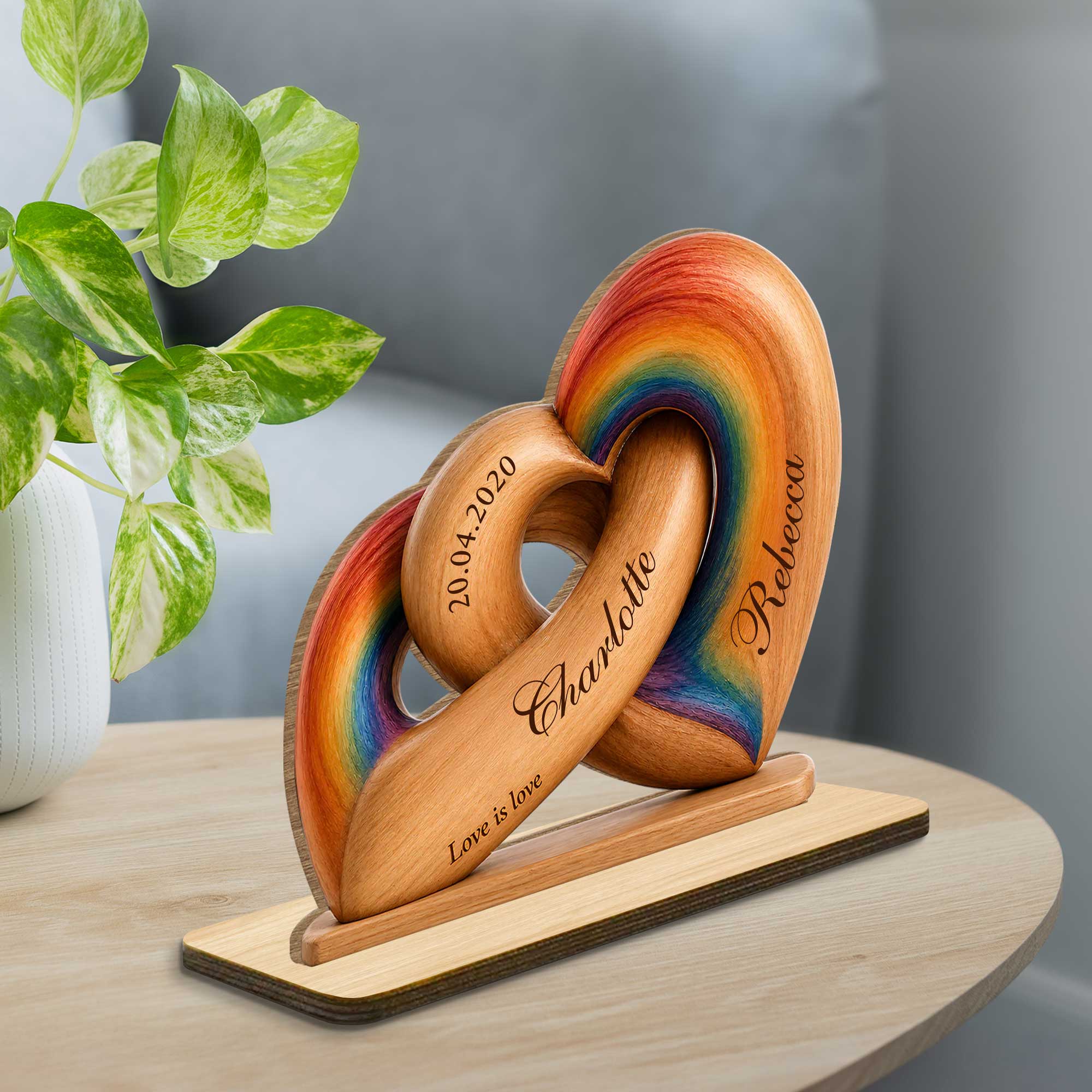 Personalized Intertwined Hearts Wood Plaque Custom Name LGBT Gift