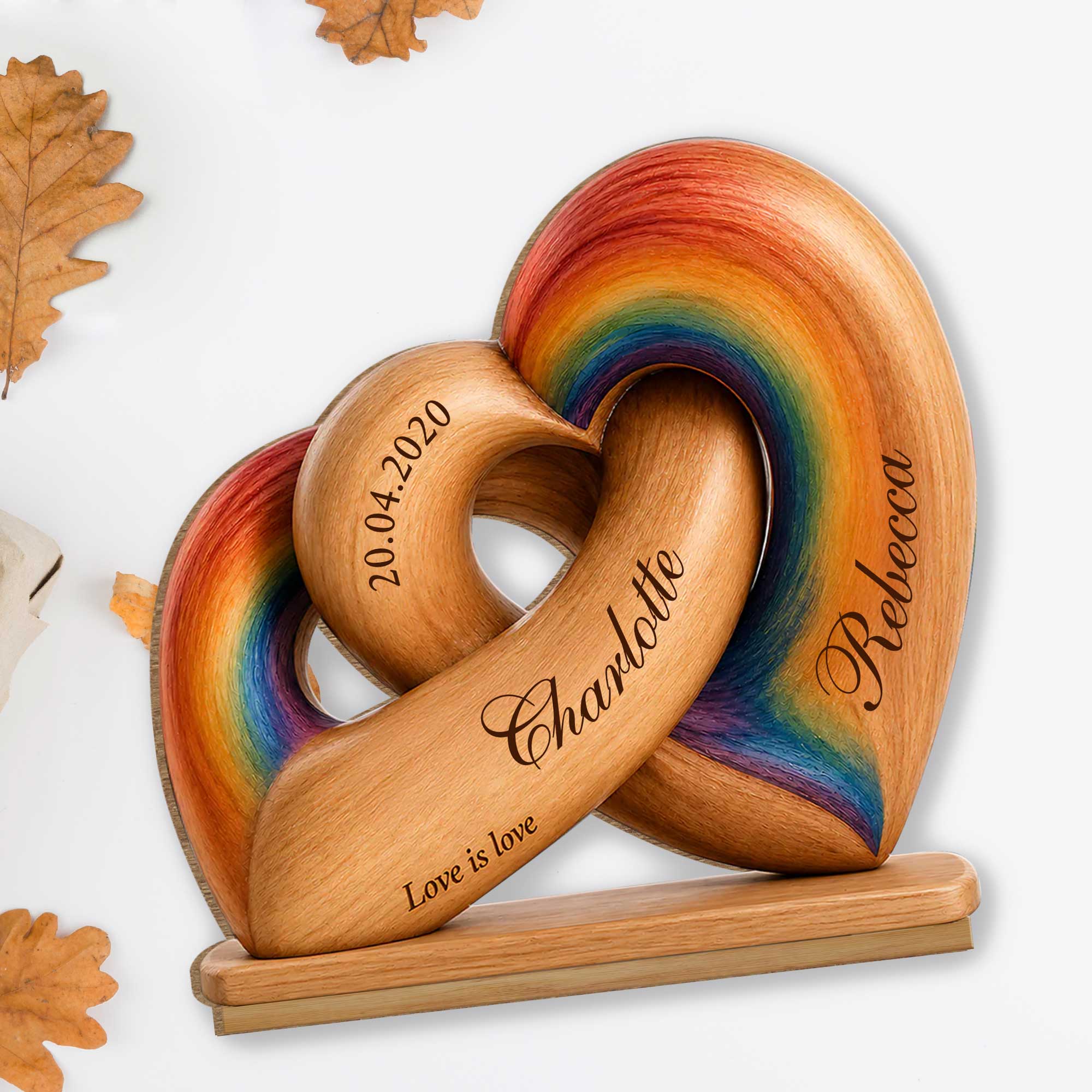 Personalized Intertwined Hearts Wood Plaque Custom Name LGBT Gift