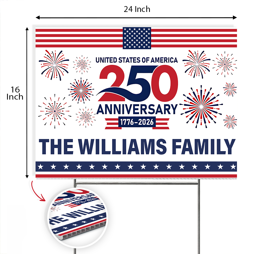 Personalized Family Name 250th Anniversary Yard Sign USA Gift