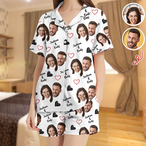 Personalized Short Pajama Set Custom Face Name Gift for Family