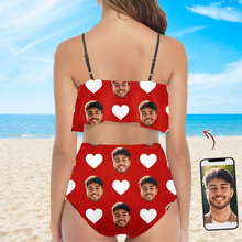 Load image into Gallery viewer, Custom Face Bikini Swimsuit with Heart Pattern Gift for Wife
