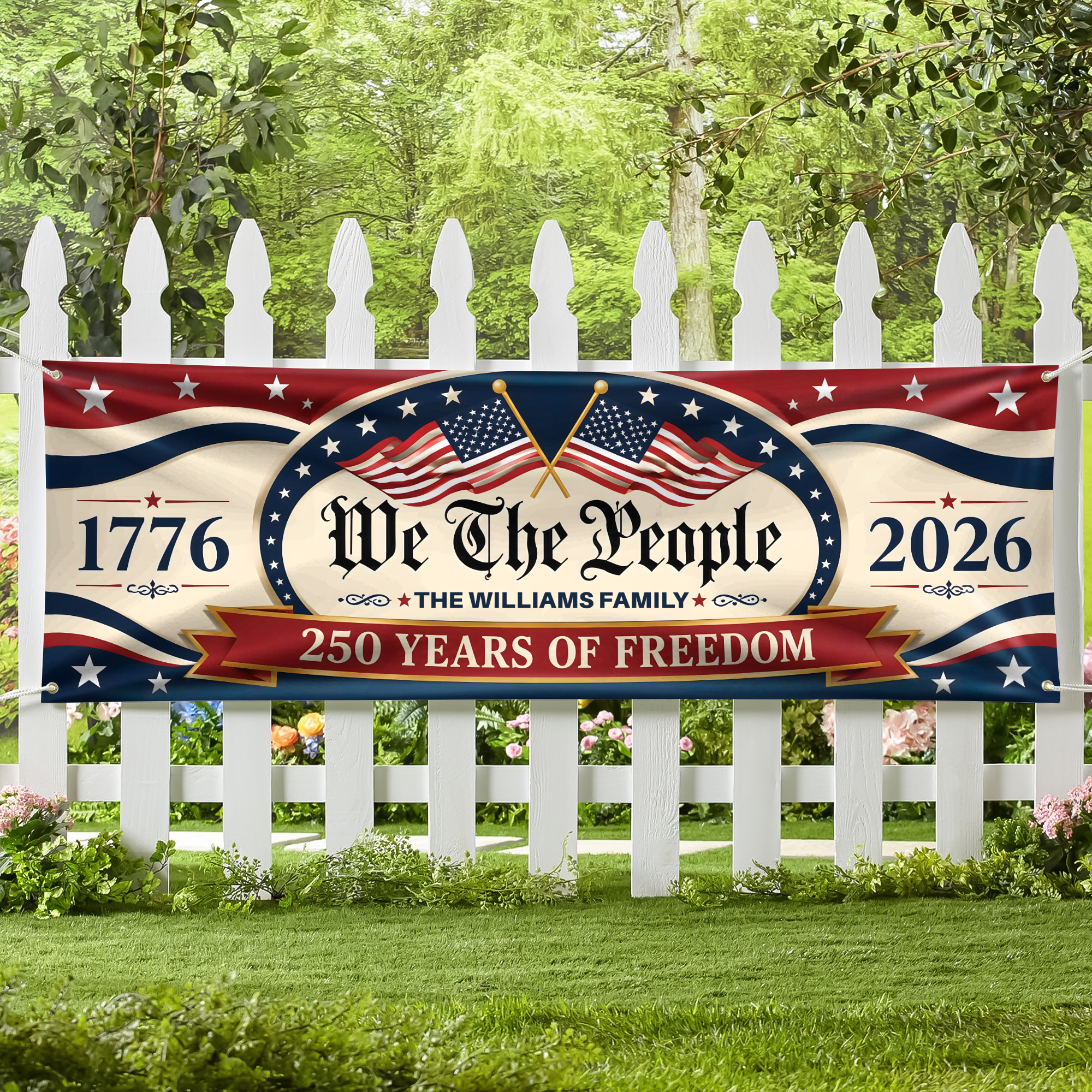 Personalized Patriotic Banner Custom Family Name 250 Years USA