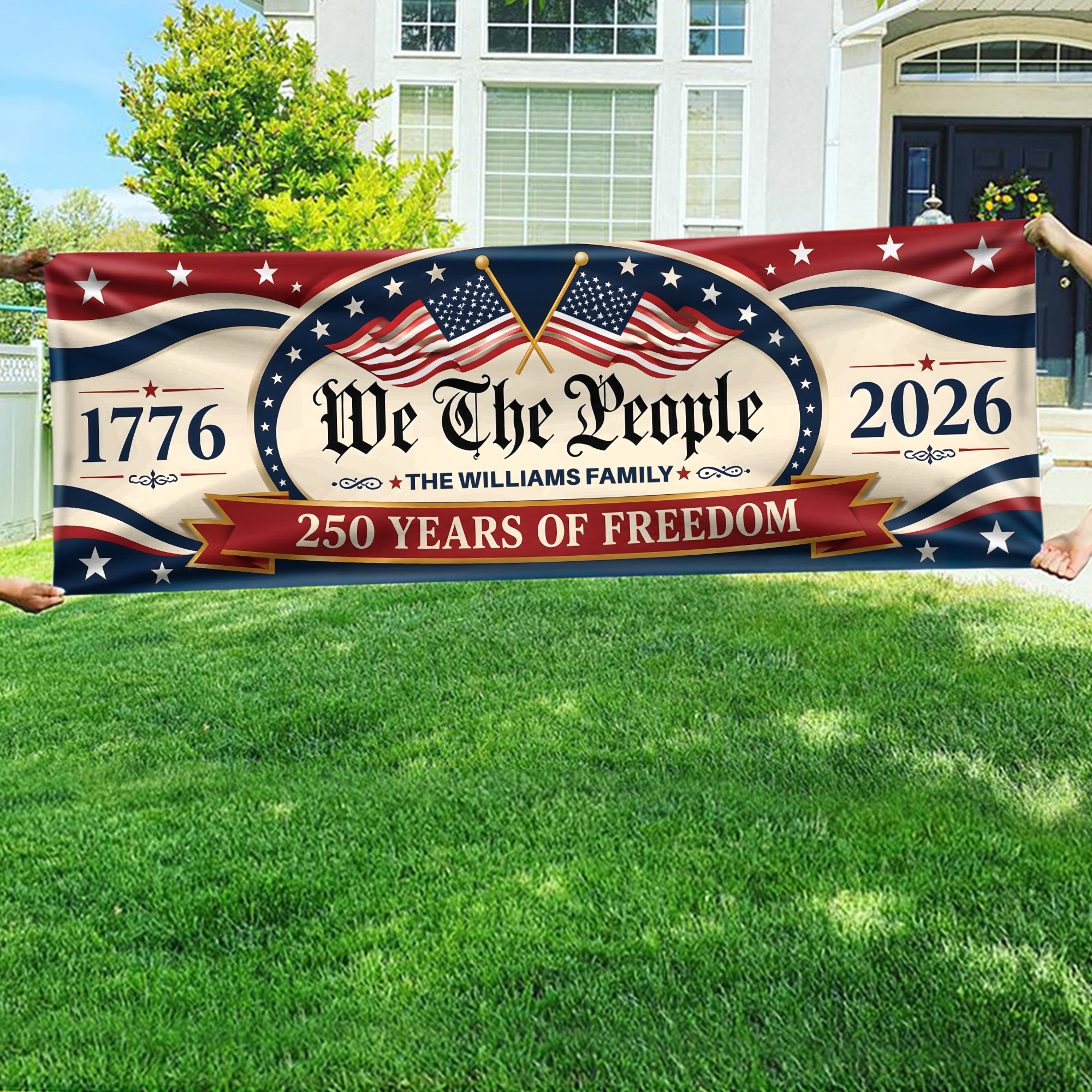 Personalized Patriotic Banner Custom Family Name 250 Years USA