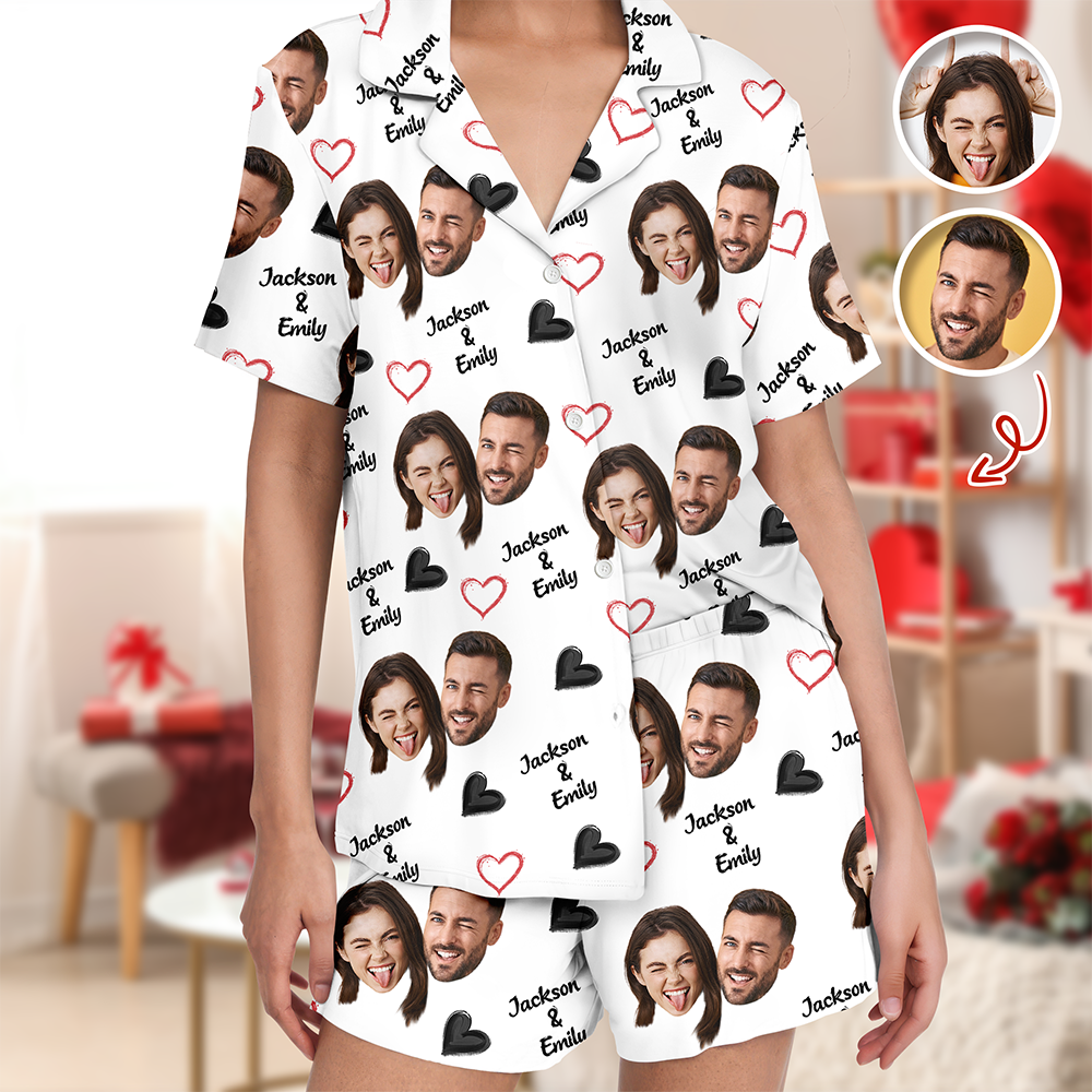 Personalized Short Pajama Set Custom Face Name Gift for Family