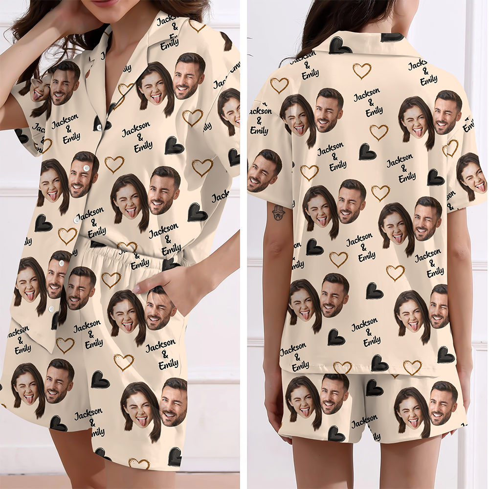 Personalized Short Pajama Set Custom Face Name Gift for Family