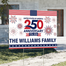 Load image into Gallery viewer, Personalized Family Name 250th Anniversary Yard Sign USA Gift
