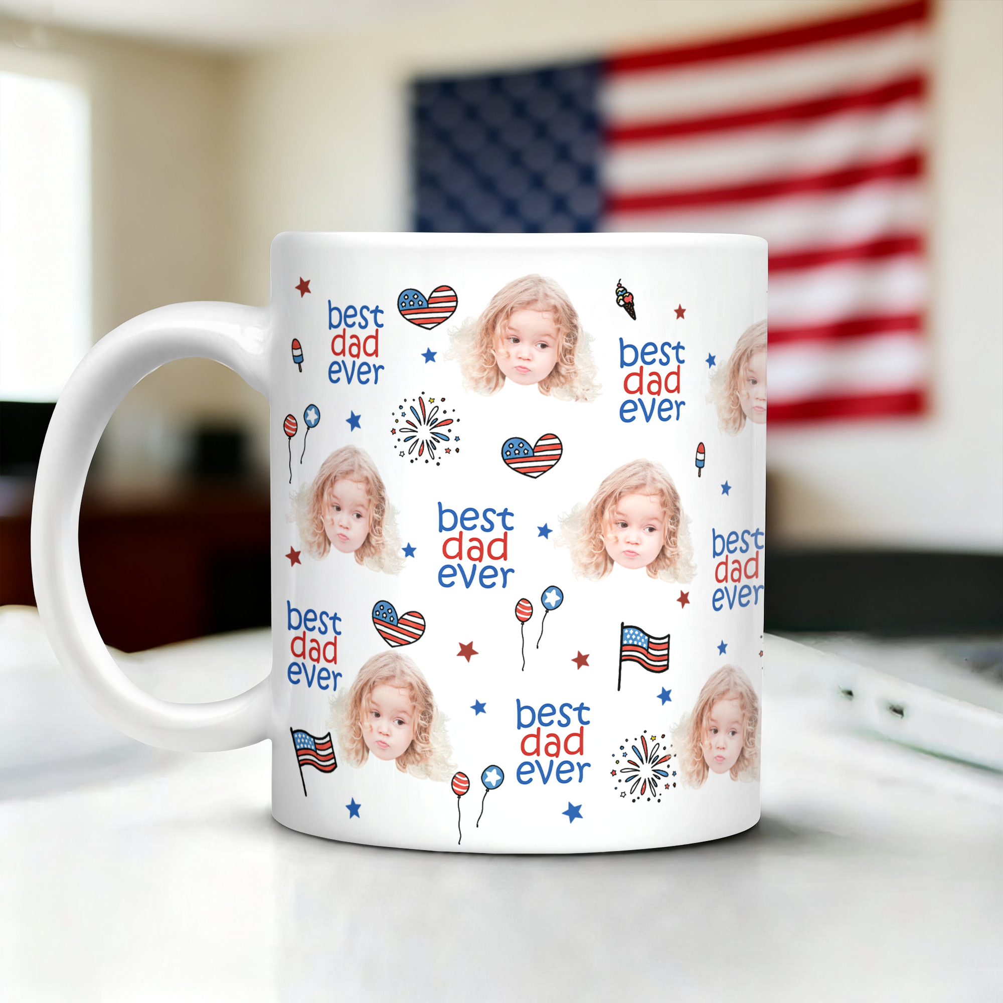 Personalized America Flag Mug Custom Face Gift for Dad