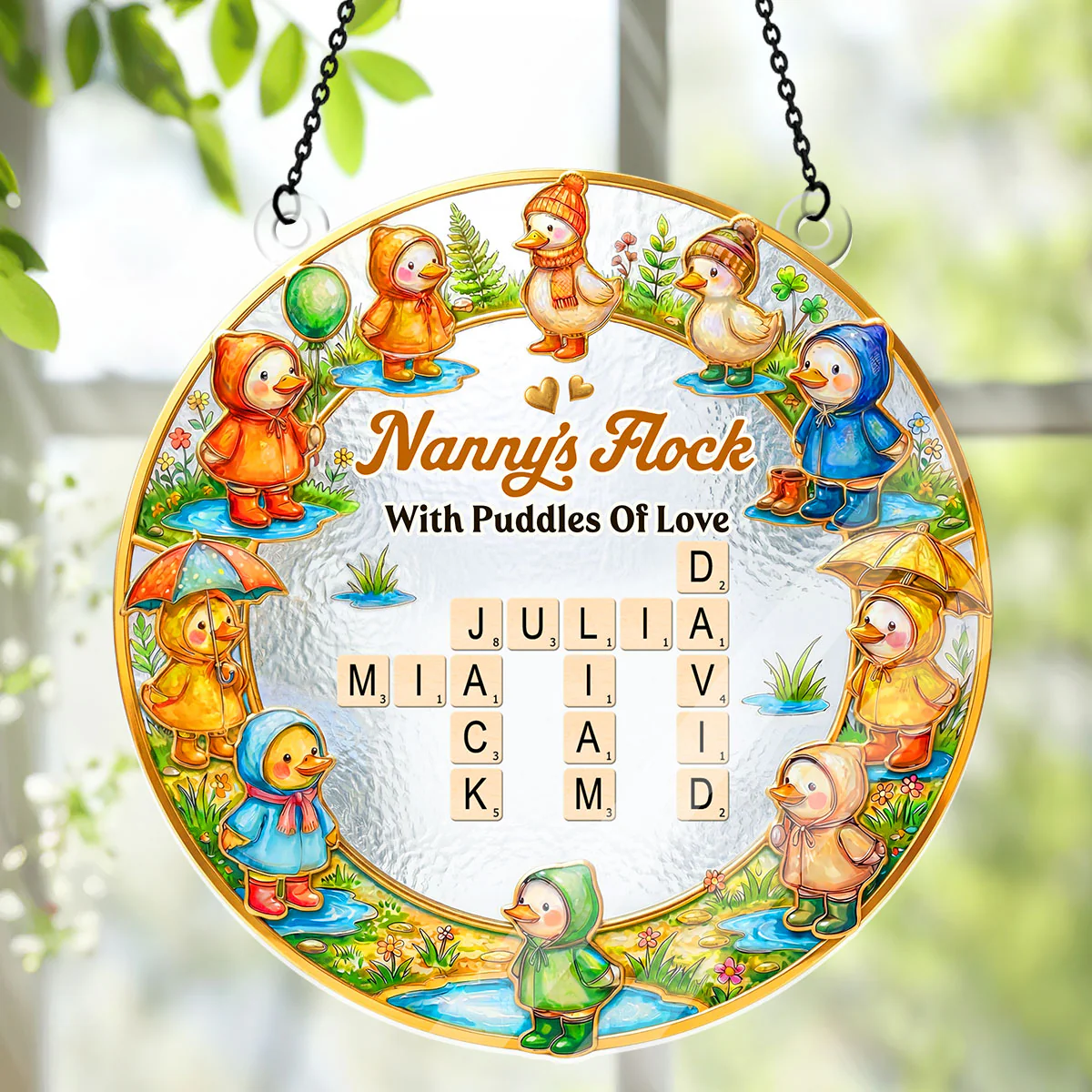 Personalized Acryllic Suncatcher with Family Crossword - Gift for Mom, Grandma