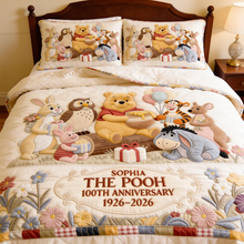 Load image into Gallery viewer, Personalized Winnie the Pooh 100th Anniversary Quilted Bedding Set Gift for Family
