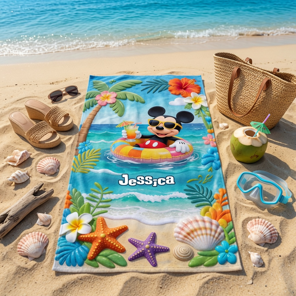 Personalized Beach Towel with Vibrant Mickey Design for Summer Fun