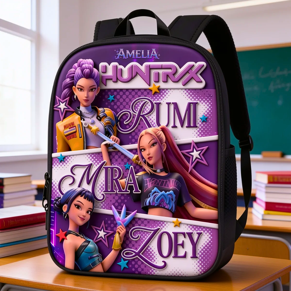 Personalized Cartoon Girl Backpack Set with Lunch Bag, Pencil Case, Water Bottle - School Gifts for Girls