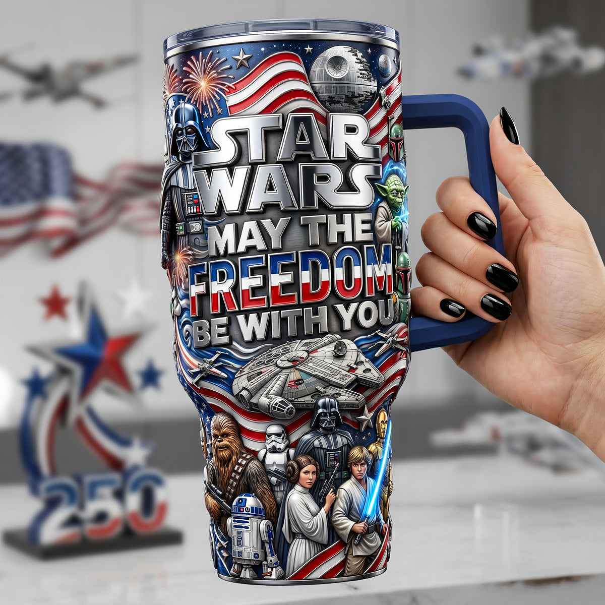 Personalized Star Wars Tumbler with Handle for Movie Fans
