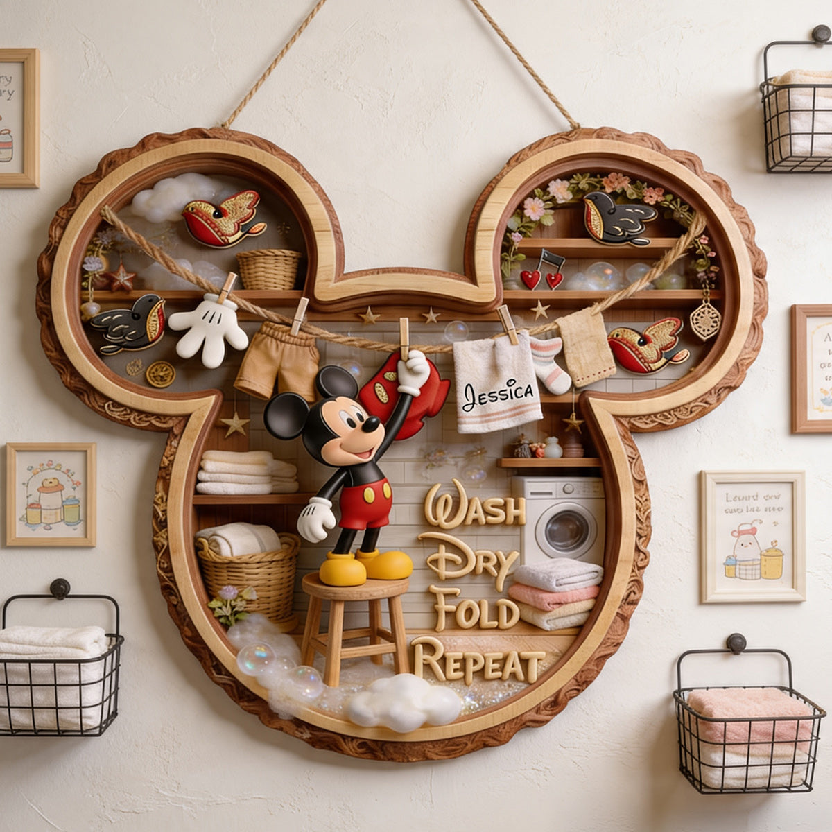 Personalized Mickey Mouse Laundry Sign Custom Name Gift for Mom
