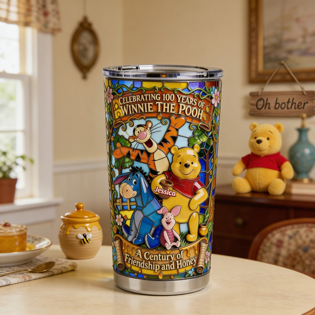 Personalized Winnie the Pooh Tumbler Anniversary Gift for Movie Fans